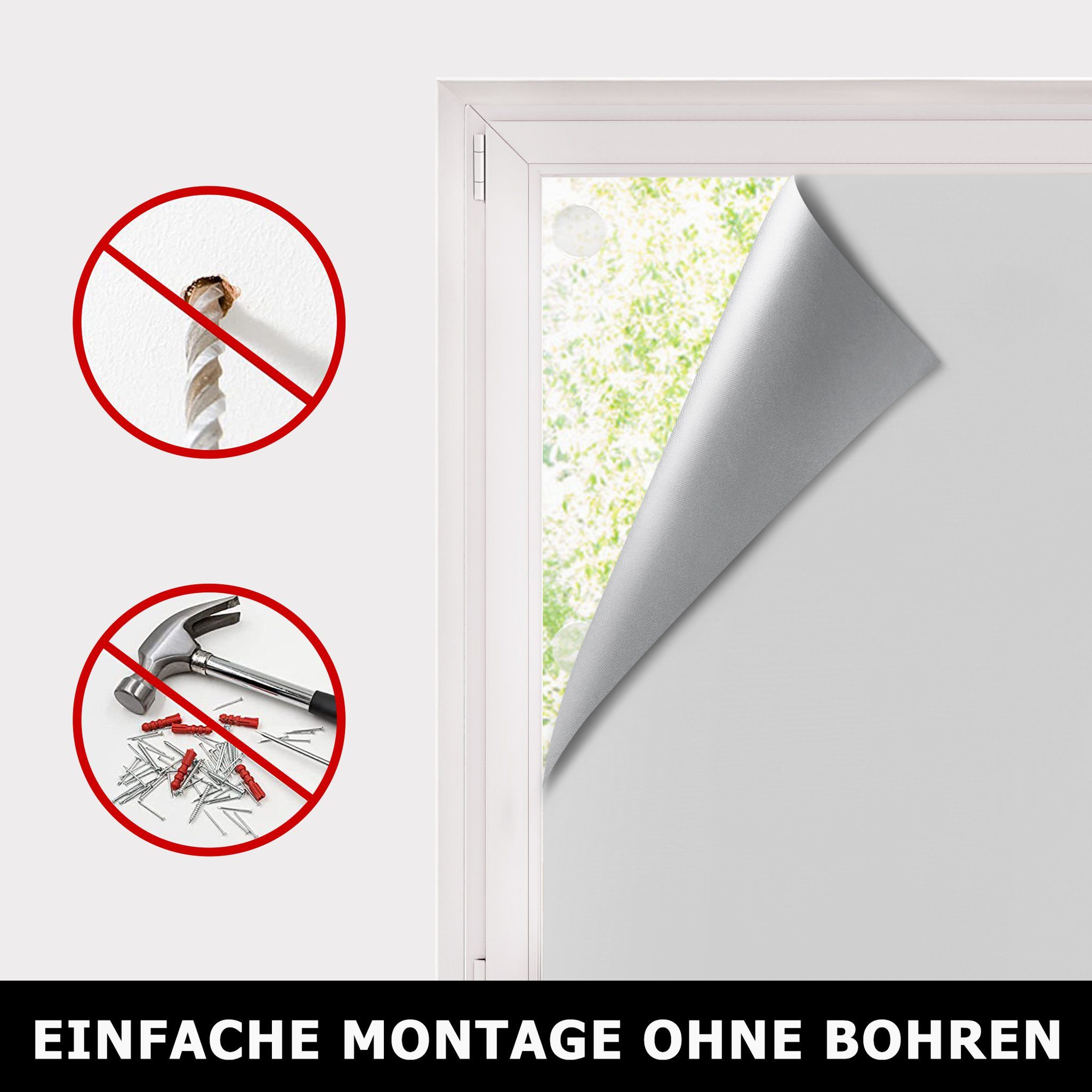 Victoria M. Fensterfolie Fenster-Verdunkelungsstoff Thermobeschichtung 140x300 cm weiß, verdunkelnd, 100 % Blackout mit Thermobeschichtung, Inkl. 22 Gel-Klebepads