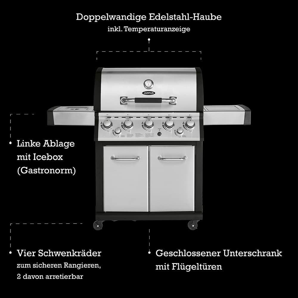 JUSTUS Gasgrill "Mars Plus", elektrische Zündung, 5 + 2 Brenner, 158 x 62 x 122 cm (L x B x H)