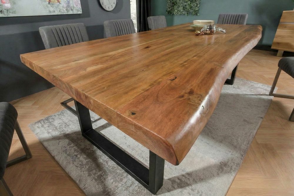 riess-ambiente Baumkantentisch MAMMUT 160cm natur/schwarz - Akazie, Massivholz, U-Gestell, Baumkante (Einzelartikel, 1-St), Industrial Design & bis zu 6 Personen – ideal für Dein Loft-Esszimmer