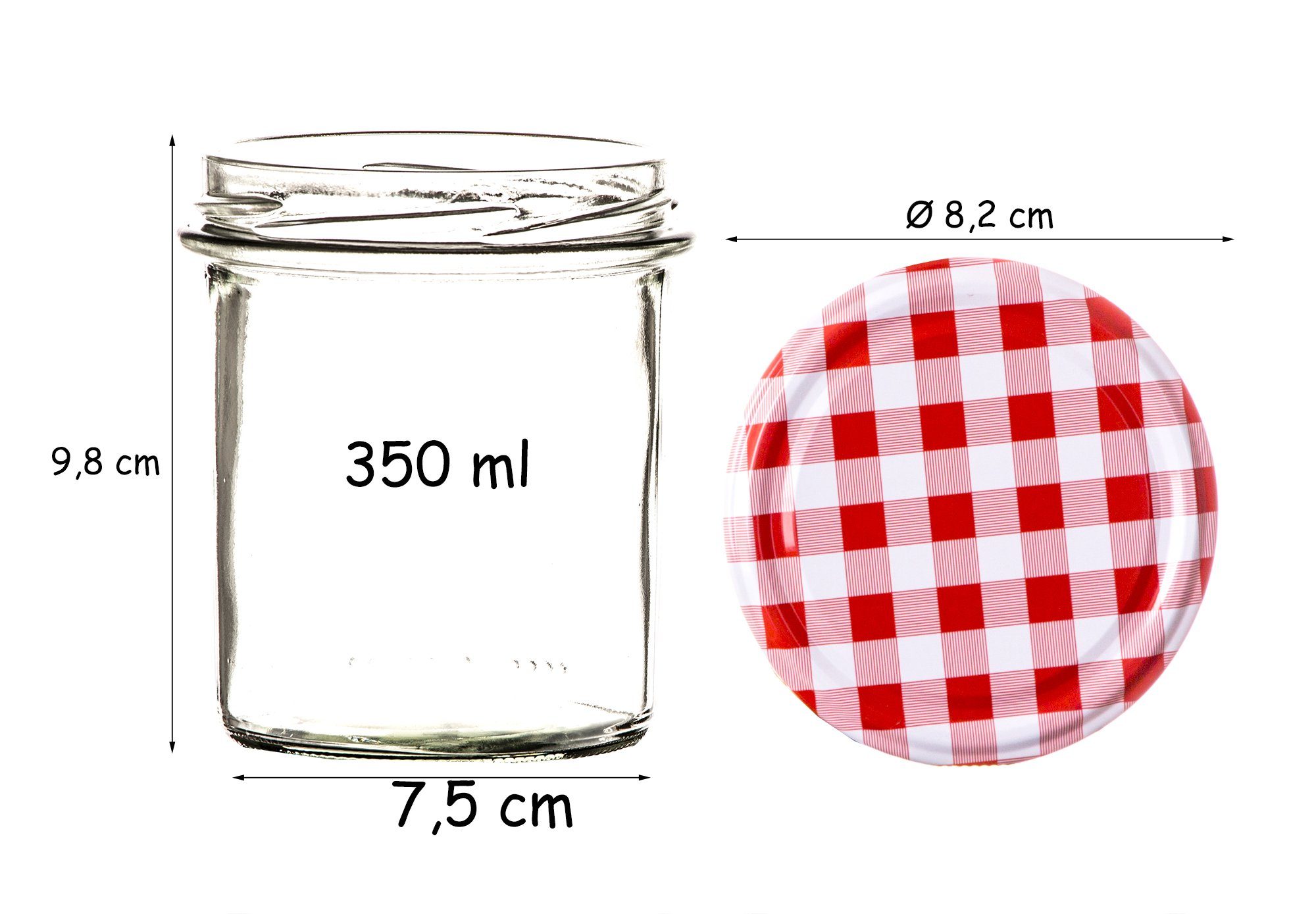 mit Glas, 350ml Made Germany Rot (24-tlg) BigDean Sturzglas Kariert Marmeladengläser Einmachglas Schraub-Deckel, in