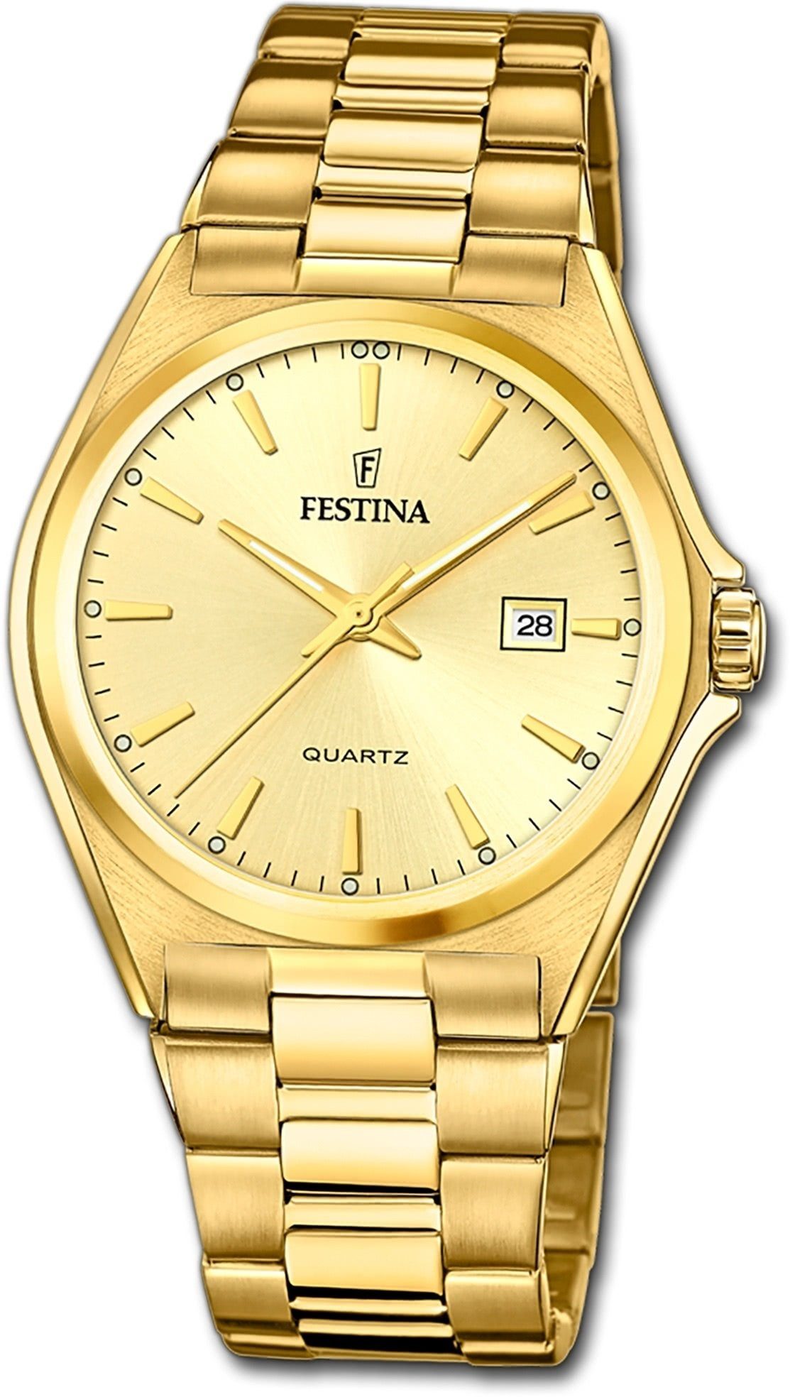 Festina Quarzuhr Festina Herrenuhr Klassik Armbanduhr, Herrenuhr Edelstahlarmband gold, rund, groß (ca. 40mm)