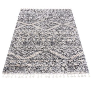 Hochflor-Teppich Hochflor Shaggy Teppich für Wohnzimmer - Höhe 35 mm Fransen Grau, Mazovia, 60 x 100 cm, Pflegeleicht, Boho - look, Langflor, Rechteckig, Weich