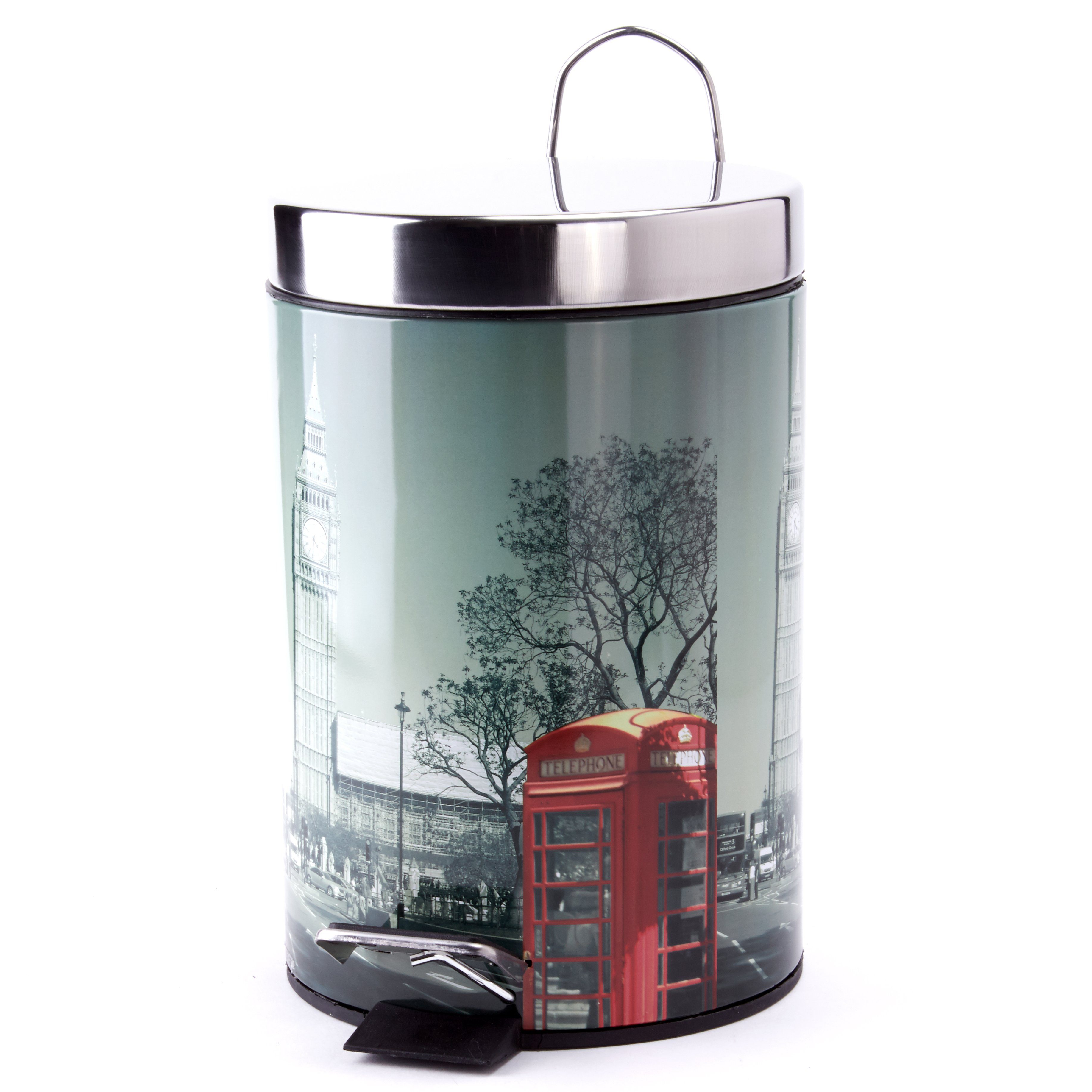 MSV Косметички Motiv, Pedal-Treteimer, rostfreier Edelstahl, herausnehmbarer Inneneimer, exklusives Design "London", 3L