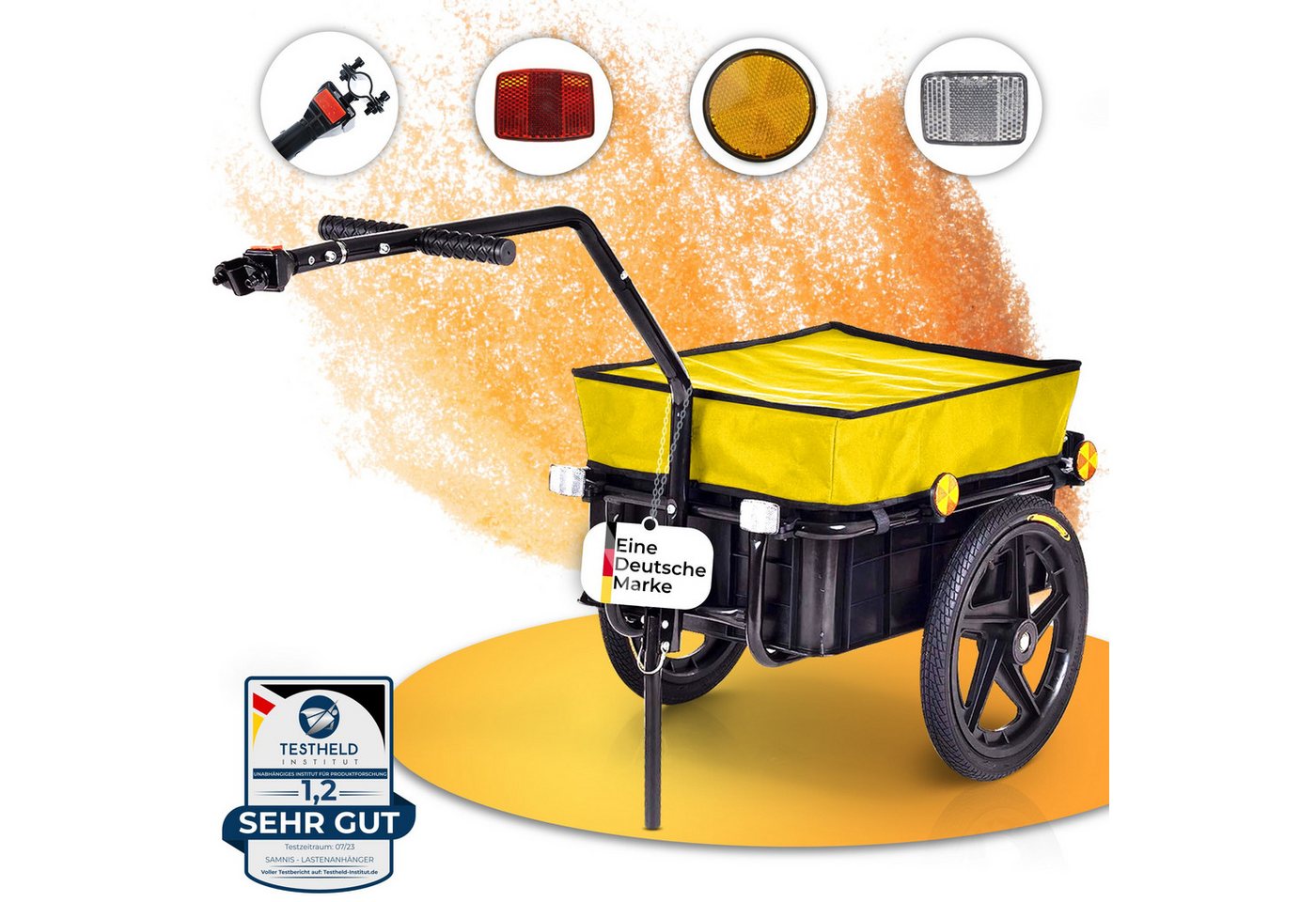 Thumbnail - SAMAX Fahrradlastenanhänger Lastenanhänger / Fahrradanhänger 60 Kg / 70 L mit Kupplung in Gelb