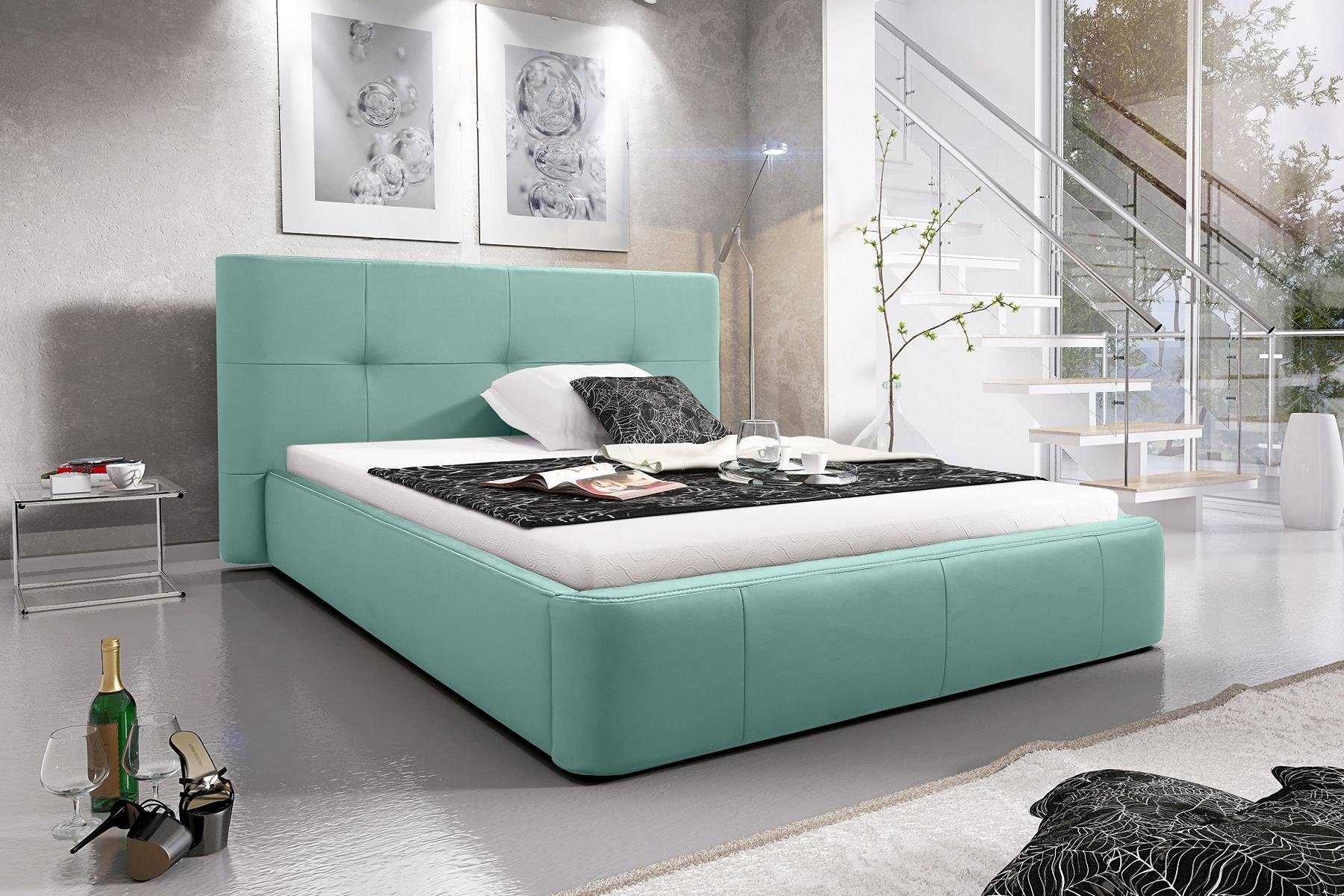 JVmoebel Bett, Bett Polster Design Luxus Doppel Hotel Betten Schlaf Zimmer Leder Blau