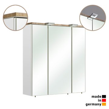 Lomadox Spiegelschrank DOVER-66 Weiß Glanz mit 3D Kante in Riviera Eiche Nb. 65/70/20 cm