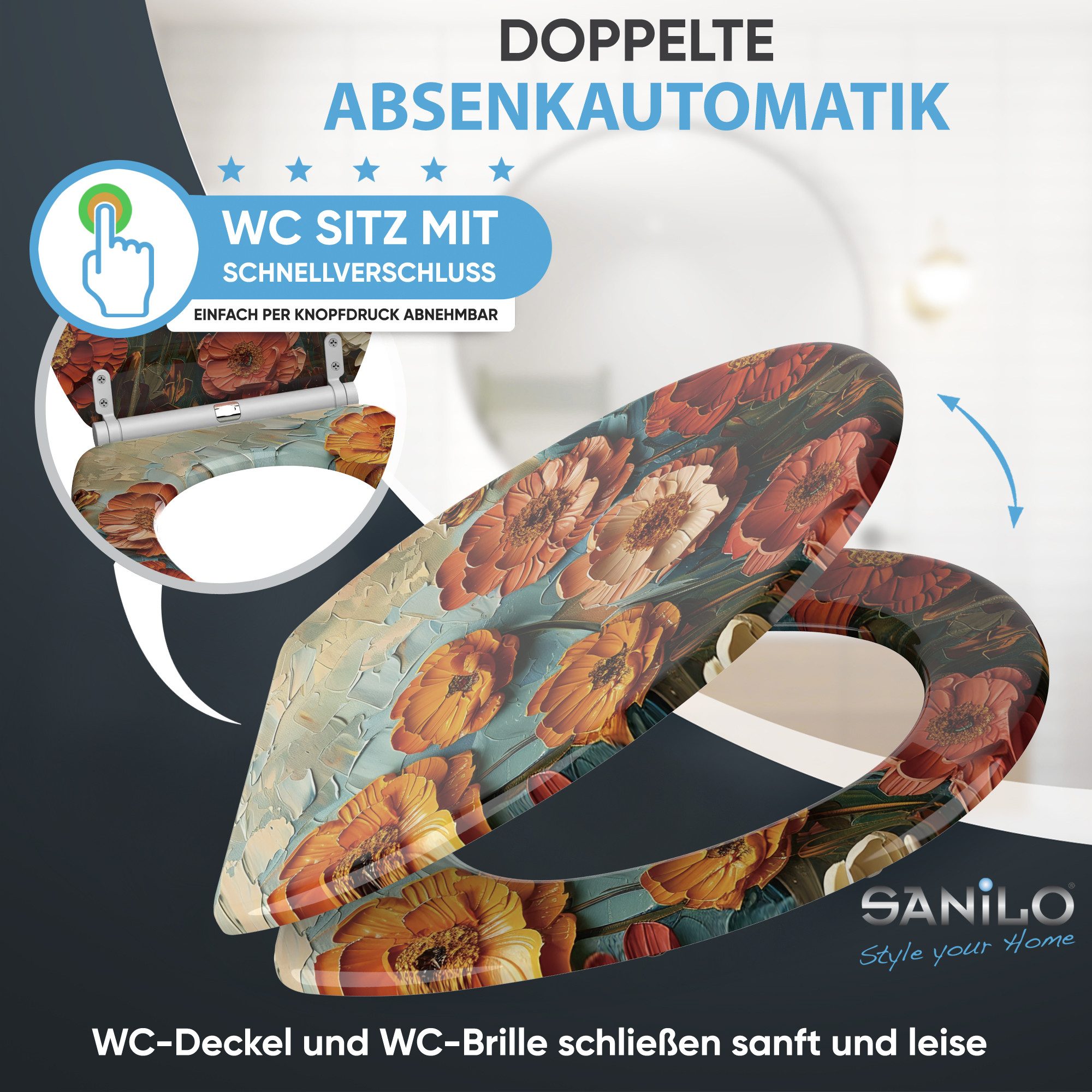 Sanilo WC-Sitz mit Absenkautomatik & Top Fix in vielen Designs, hochwertig, abnehmbar, leichte Montage von oben, mit Schraubenzieher