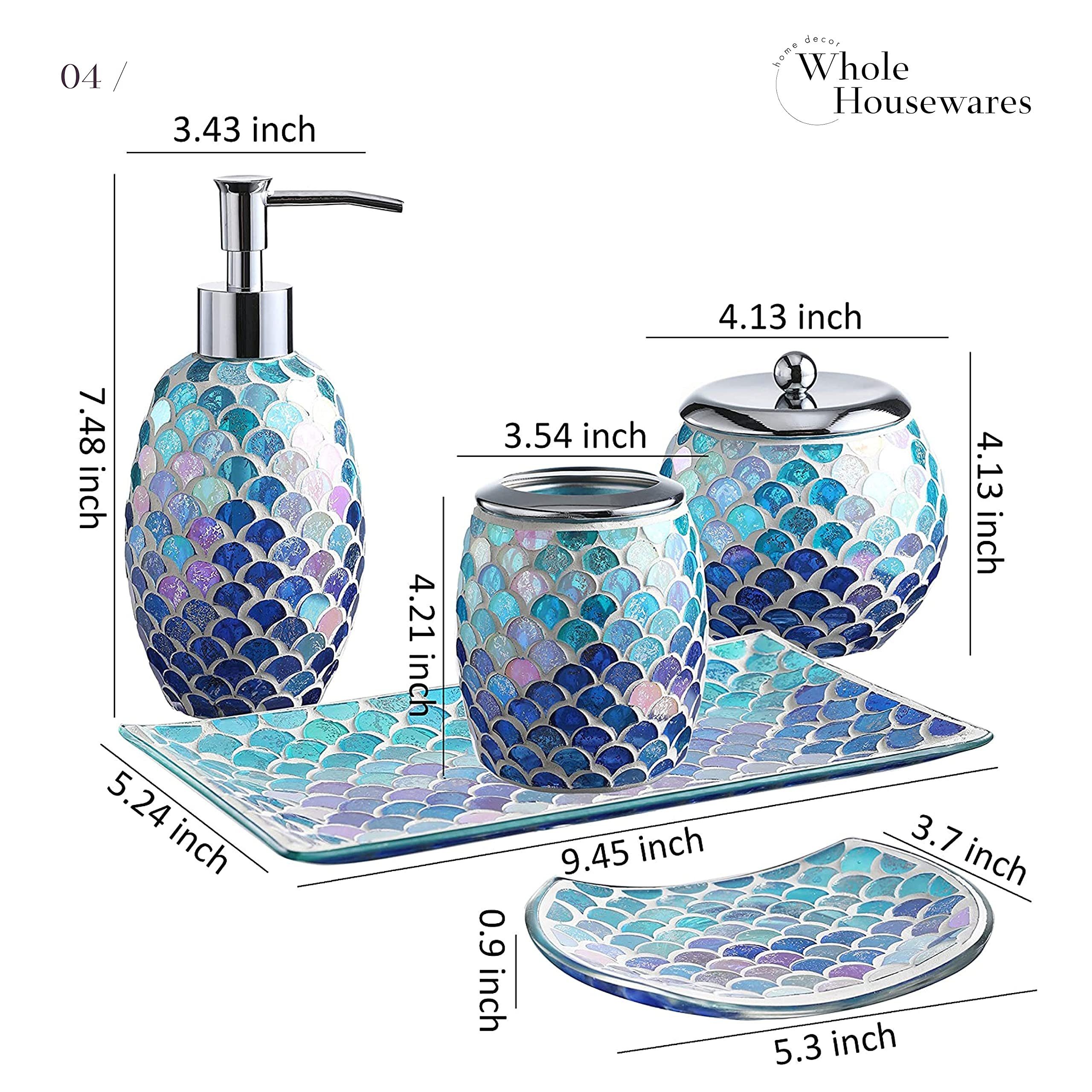 Türkis Mosaikglas-Badezimmer-Accessoir-Set, 4 Badaccessoire-Set teiliges 5 tlg. Housewares 4er-Setmodernglas, Whole