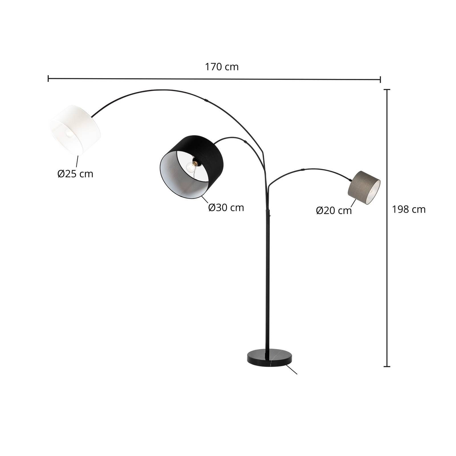 Lindby Stehlampe Schwarz, inklusive, 3 Metall, weiß, Modern, Stoff, Blina, flammig, grau, E27 nicht Marmor, Leuchtmittel