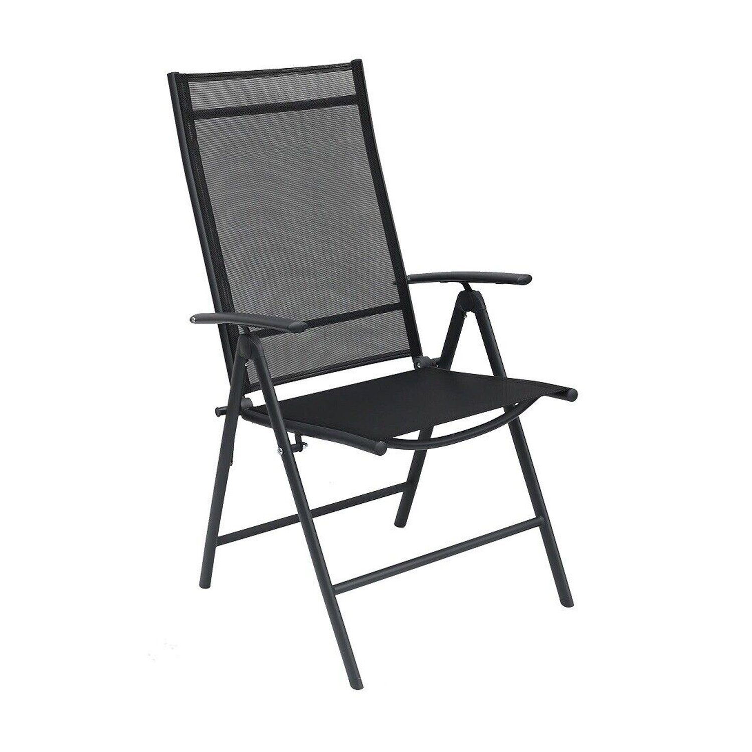 Mojawo Armlehnstuhl Garten Klappstuhl Hochlehner 7-Positionsstuhl Metall Textilen Schwarz
