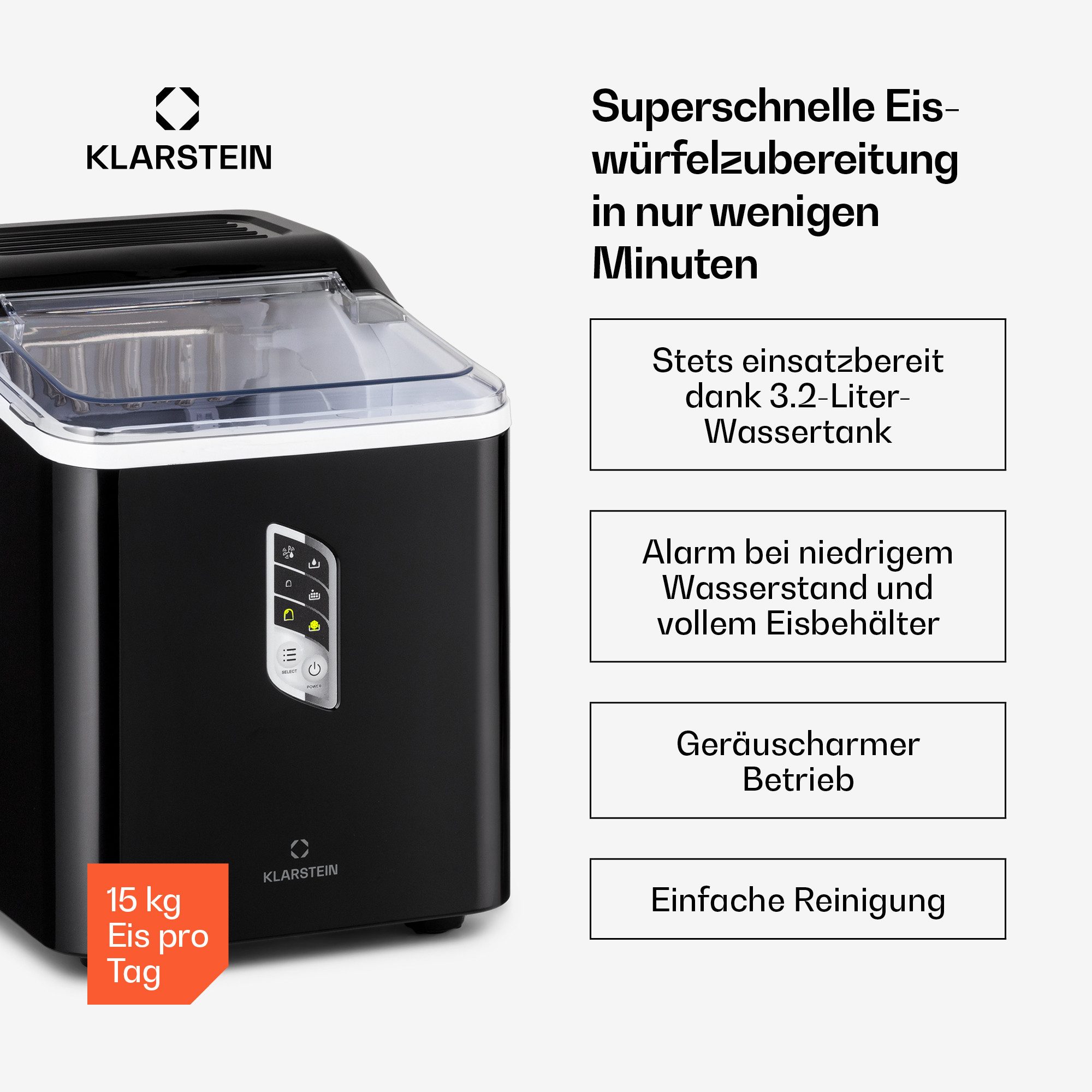 Klarstein Eiswürfelmaschine Albaron Eismaschine 12 kg/24h 1,5L Bullet-Eis 2 Größen 9/7,5 Min. LCD, Ice Maker Eiswürfelbereiter Bullet-Eis für 9 Würfel pro Zyklu – Bild 3 von 5