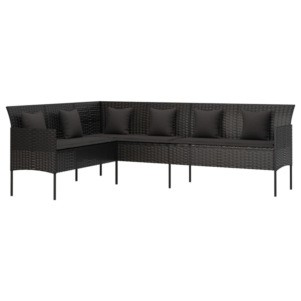 vidaXL Loungesofa Gartensofa in L-Form mit Kissen Schwarz Poly Rattan, 1 Teile