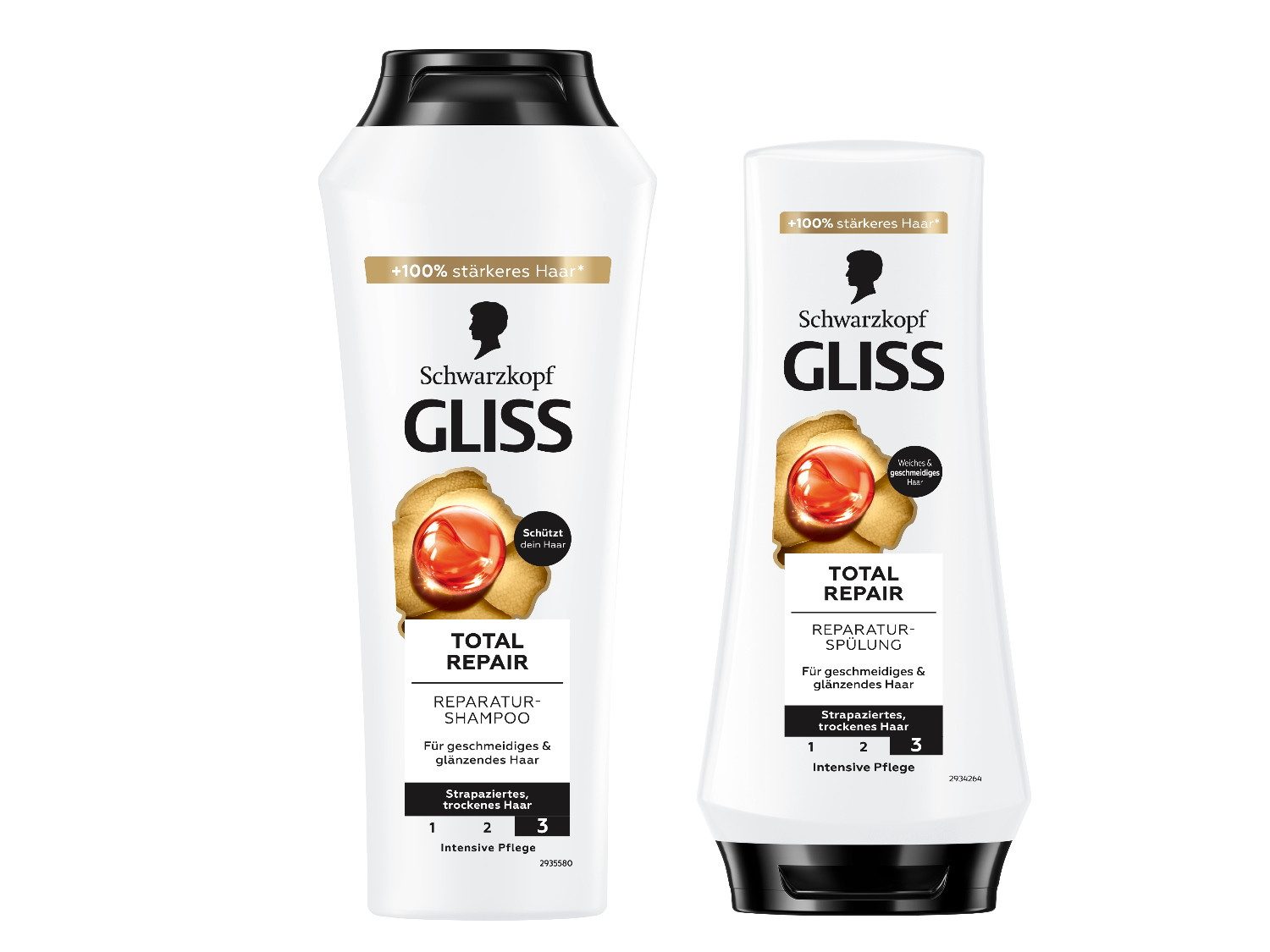 Gliss Haarshampoo Total Repair 250ml & Haar-Spülung 200ml, 2-tlg., Keratin Shampoo, reinigt, pflegt und schützt, Tiefenreparatur