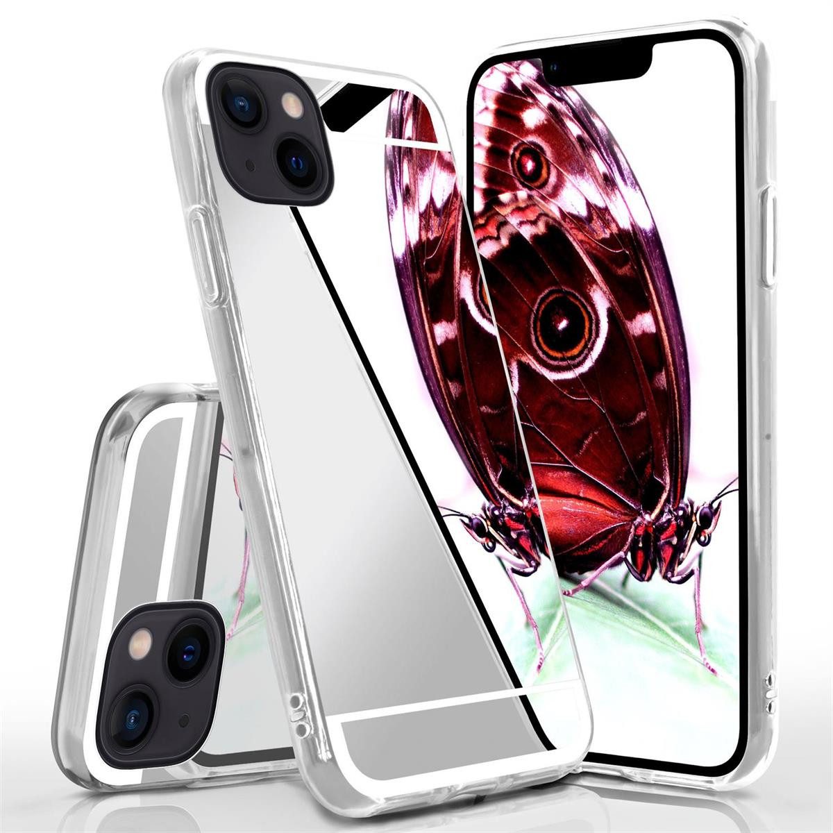 moex Handyhülle für iPhone 13 Hülle Spiegel Mirror Case Silber 6,1 Zoll, Silikon Handyhülle verspiegelte Rückseite Stylische Handy Schutzhülle