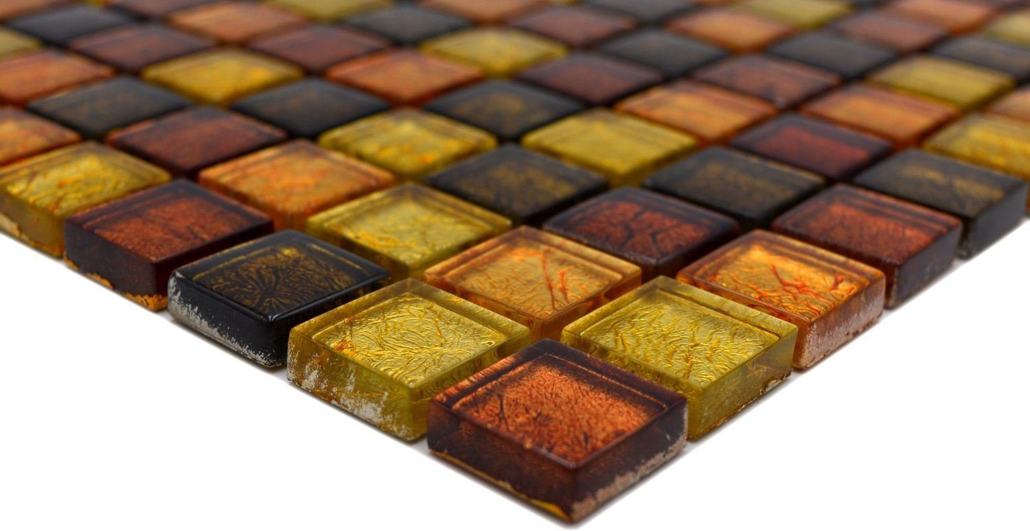 Mosaikfliese orange Küche Mosani Fliesenspiegel Glasmosaik Struktur gold Mosaikfliesen