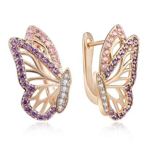 LENBEST Paar Ohrhänger Schmetterling Ohrringe für Frauen, Gold Hoop Ohrringe (2-tlg)