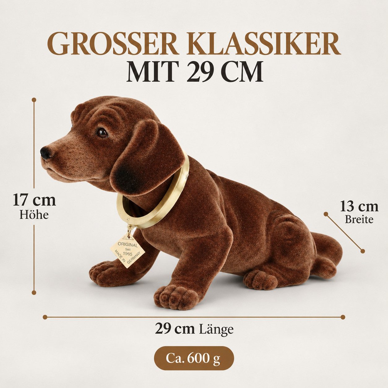 Rakso Oskar Schneider GmbH Dekofigur Original Wackeldackel Groß 30 cm Deko fürs Auto Made in Germany – Bild 4 von 5