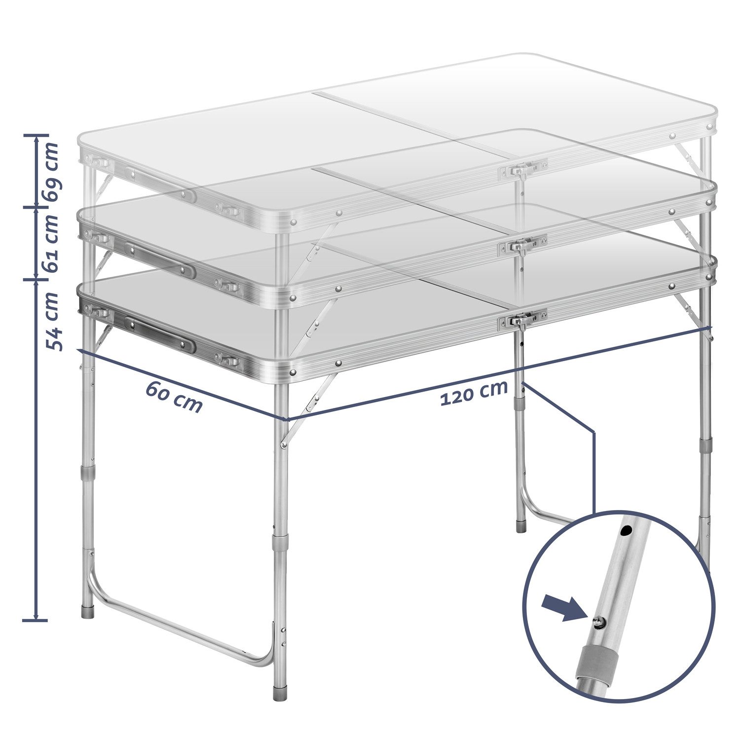 Goods+Gadgets Klapptisch Faltbarertisch - Campingtisch höhenverstellbar mit Aluminiumrahmen (Markttisch Tapeziertisch), Klappbarer Mehrzwecktisch - Klapp-Tisch  – Bild 3 von 4