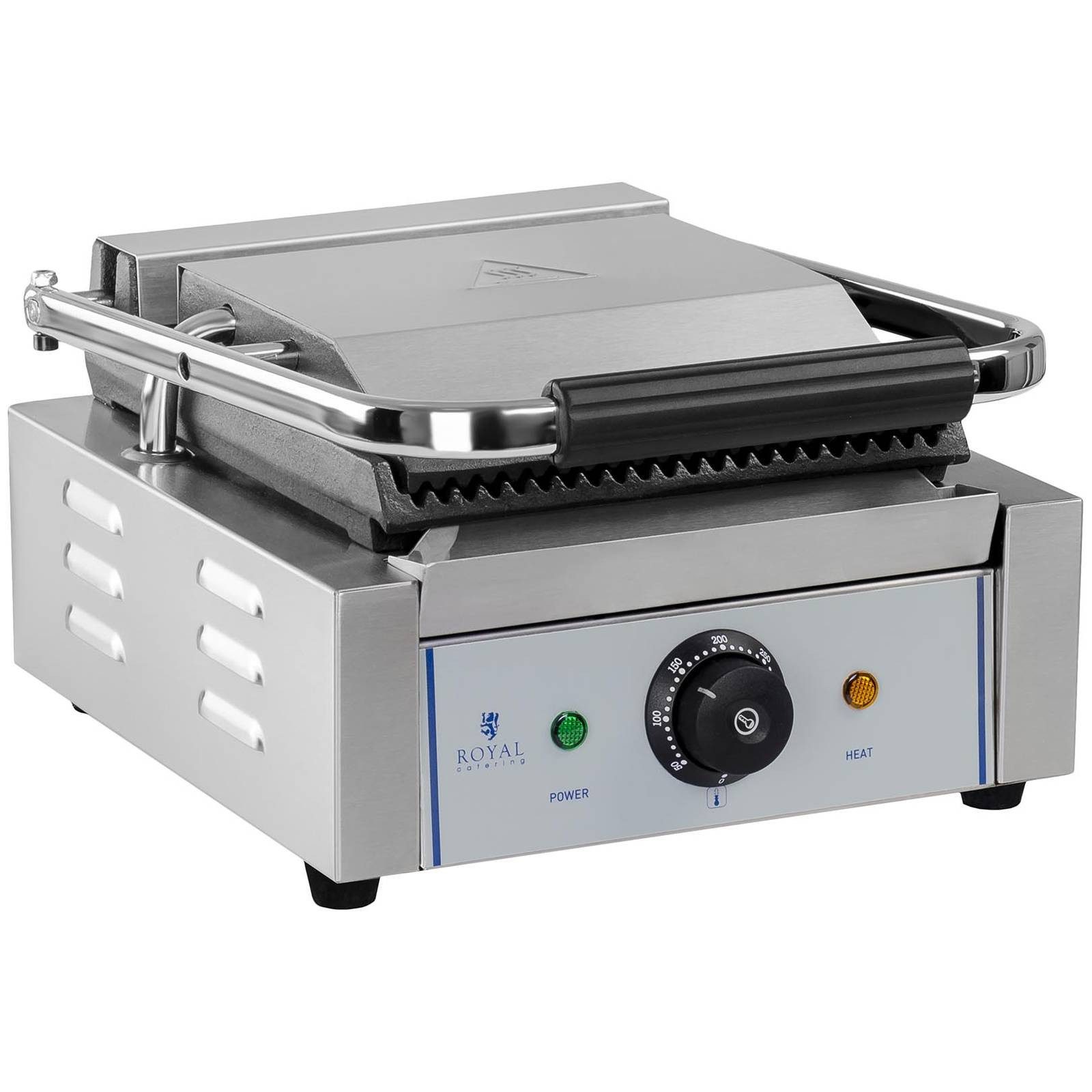 Royal Catering Kontaktgrill Panini Toaster geriffelt 1800 W Gastro Elektro Grillplatte Edelstahl, 1800 W