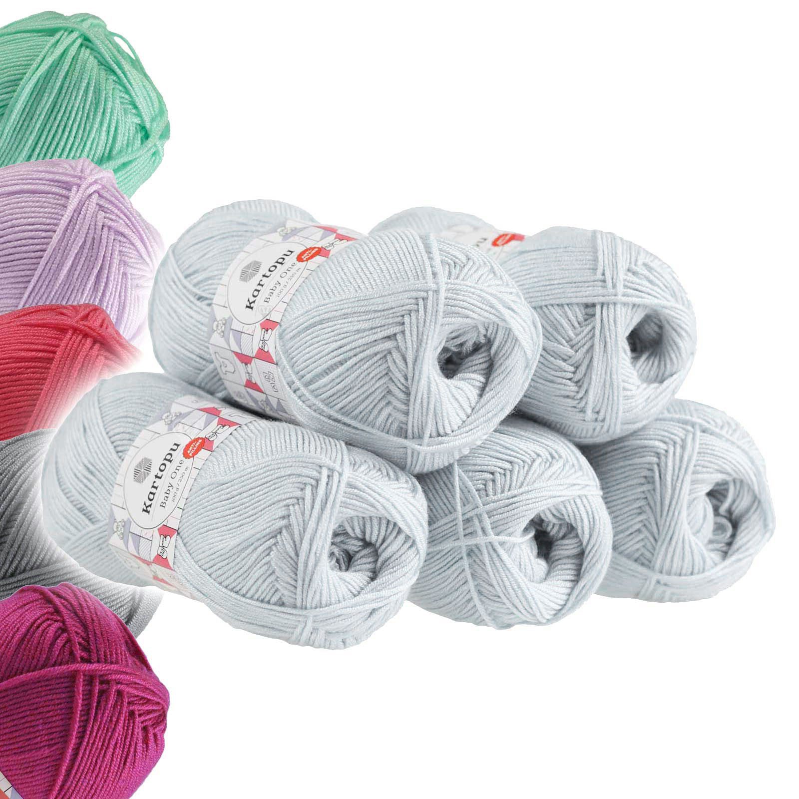 Kartopu 5 x 100g Strickgarn Kartopu BABY ONE Antipilling Babywolle Häkelwolle, 1250 m (Sparpaket), K992 hellgrau
