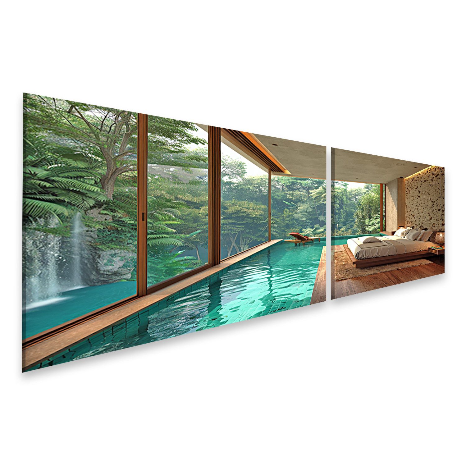 islandburner Leinwandbild Schlafzimmer mit zentralem Pool im Mittelpunkt für einzigartiges