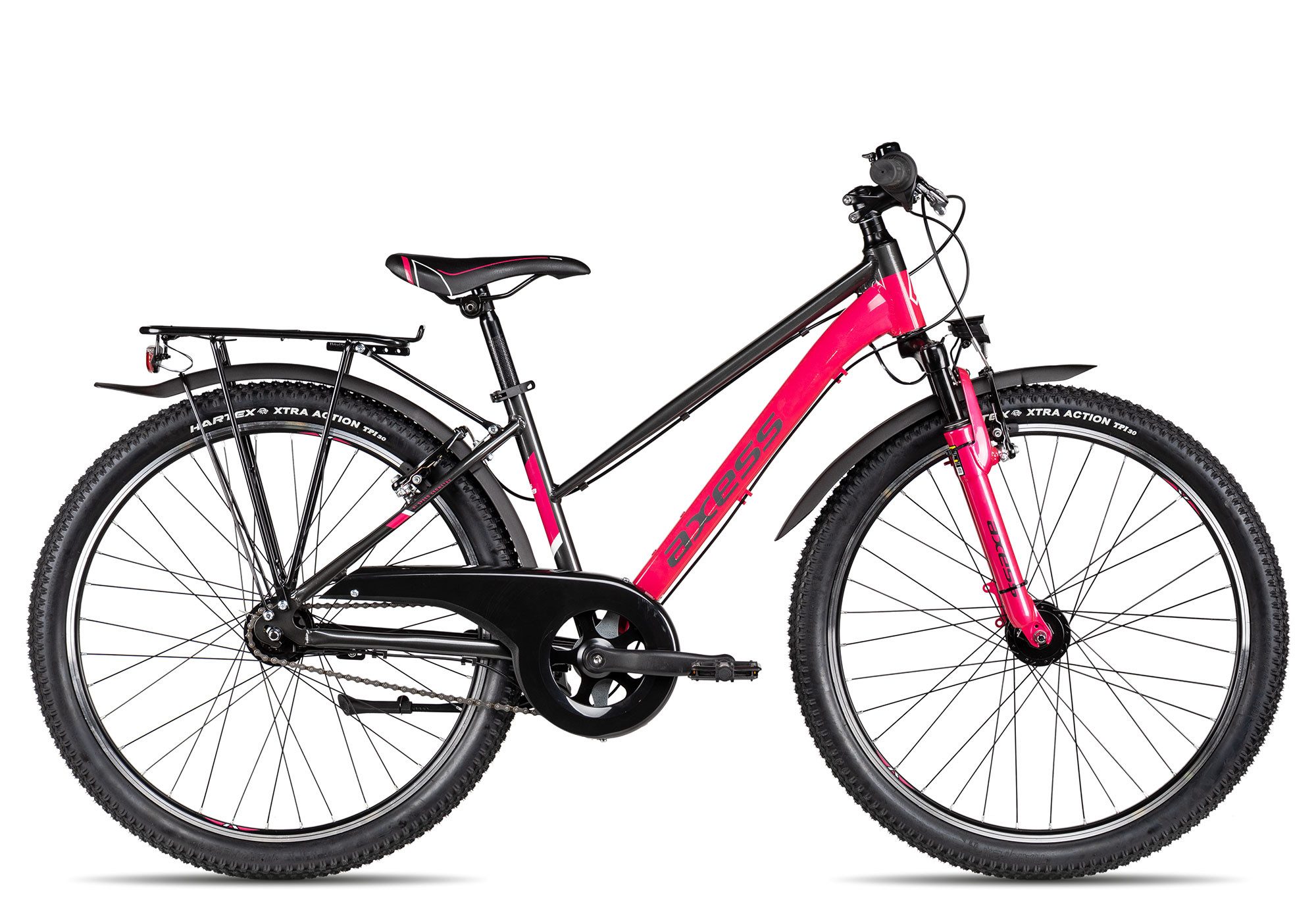 Axess Kinderfahrrad Adventure 7 26 Trapez, 7 Gang Shimano Nexus 7 Rücktritt Schaltwerk, Nabenschaltung Rücktritt, Straßenausstattung violett/rosa
