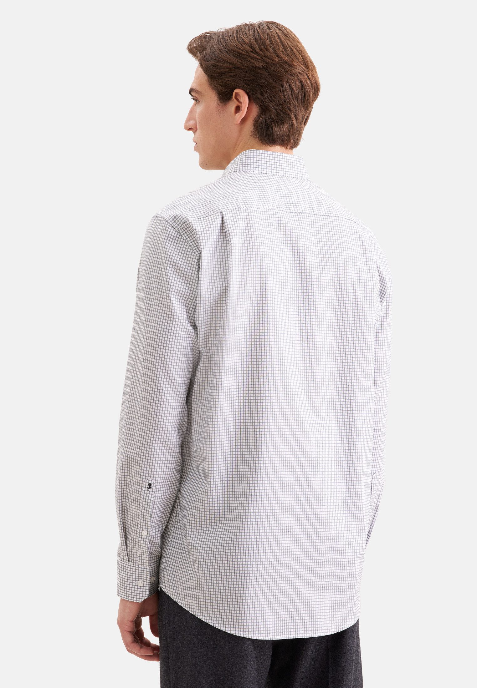 seidensticker Businesshemd Schwarze Rose Regular 1/1 Button-Down-Kragen Karo