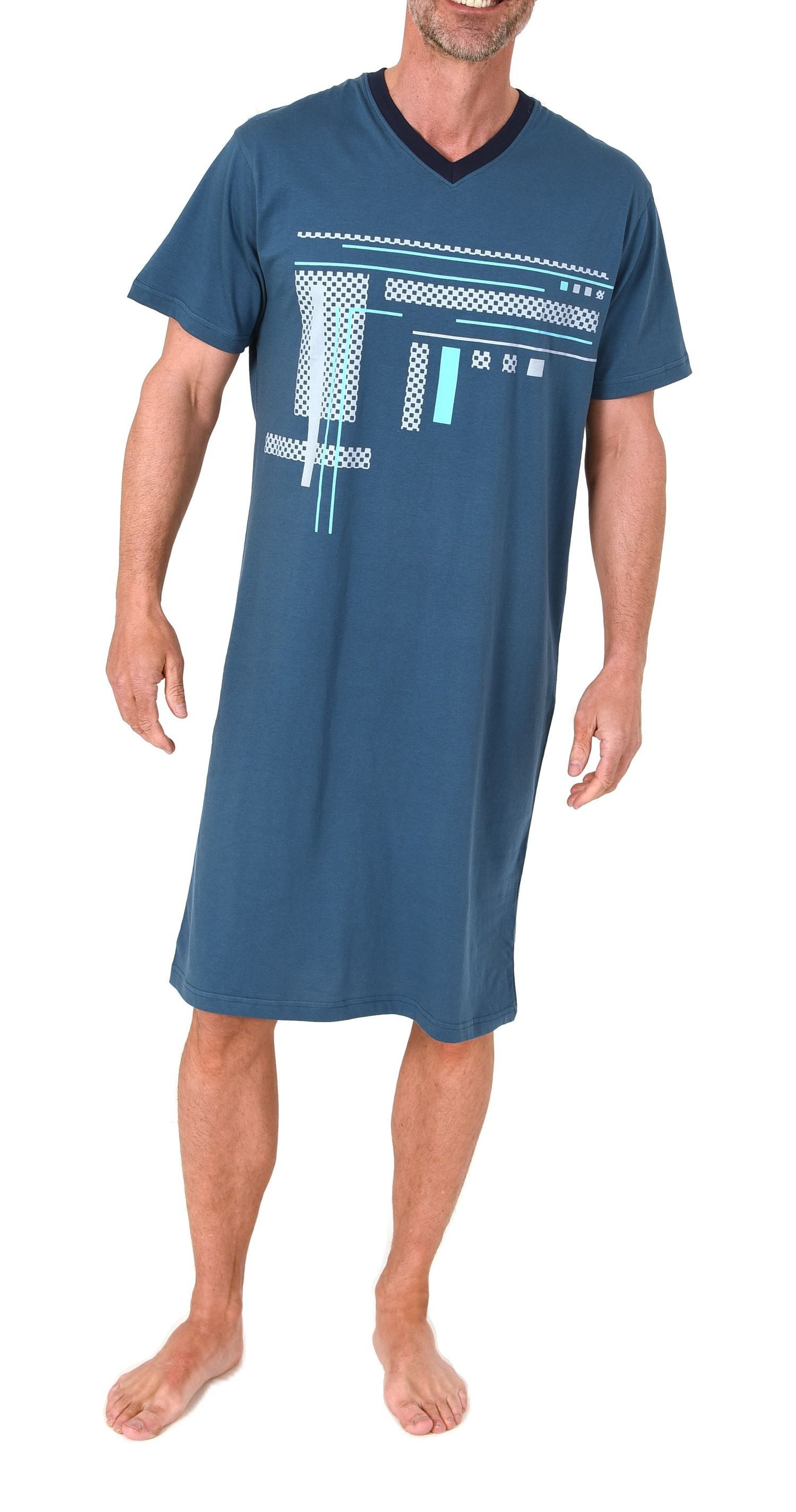Normann Pyjama Normann Herren kurzarm Nachthemd mit eleganten Frontprint günstig online kaufen
