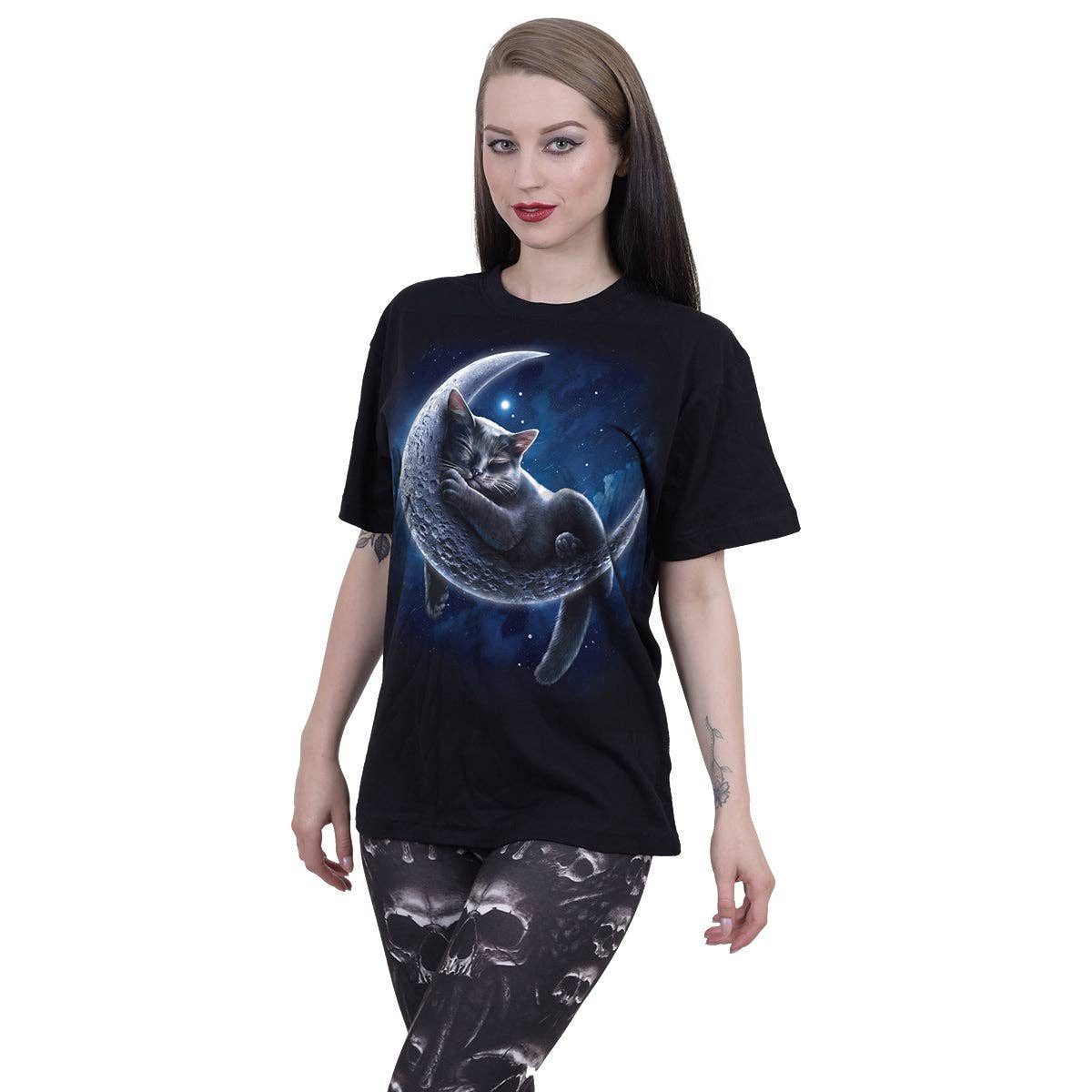 Spiral Print-Shirt VELVET MOON - T-Shirt mit Frontdruck Schwarz Gothic Shirt Anime aus Baumwolle mit Print