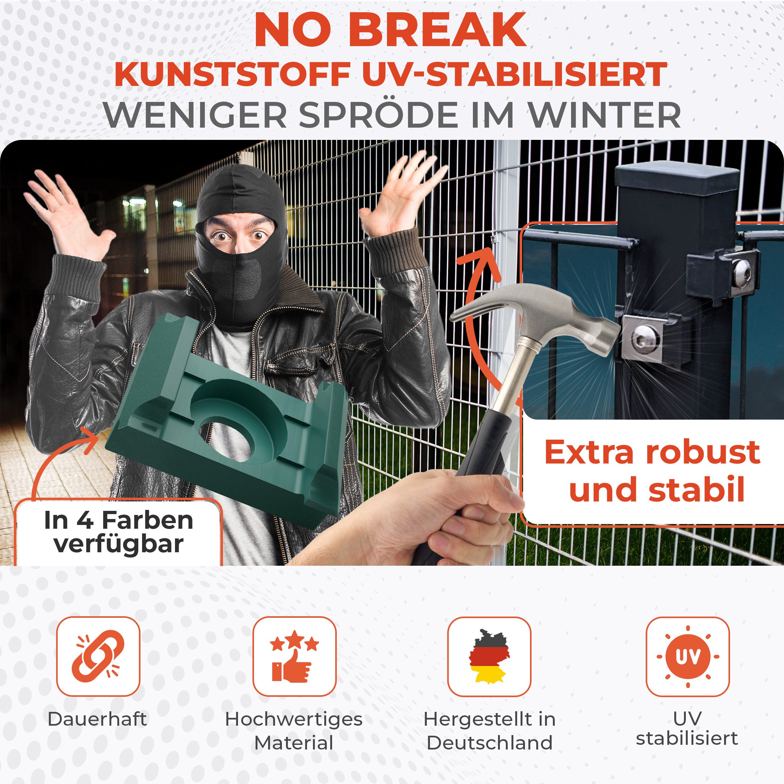 Qualinos Doppelstabmattenzaun Montage- und Reparaturset Klemmplatte Flach V2A Haltebock Universell, (Vorteilspack, 10-St., Vollständiges Montageset flache Klemmplatten flacher Bock), Komplettes Set - V2A Edelstahl rostfrei - UV stabilisiert