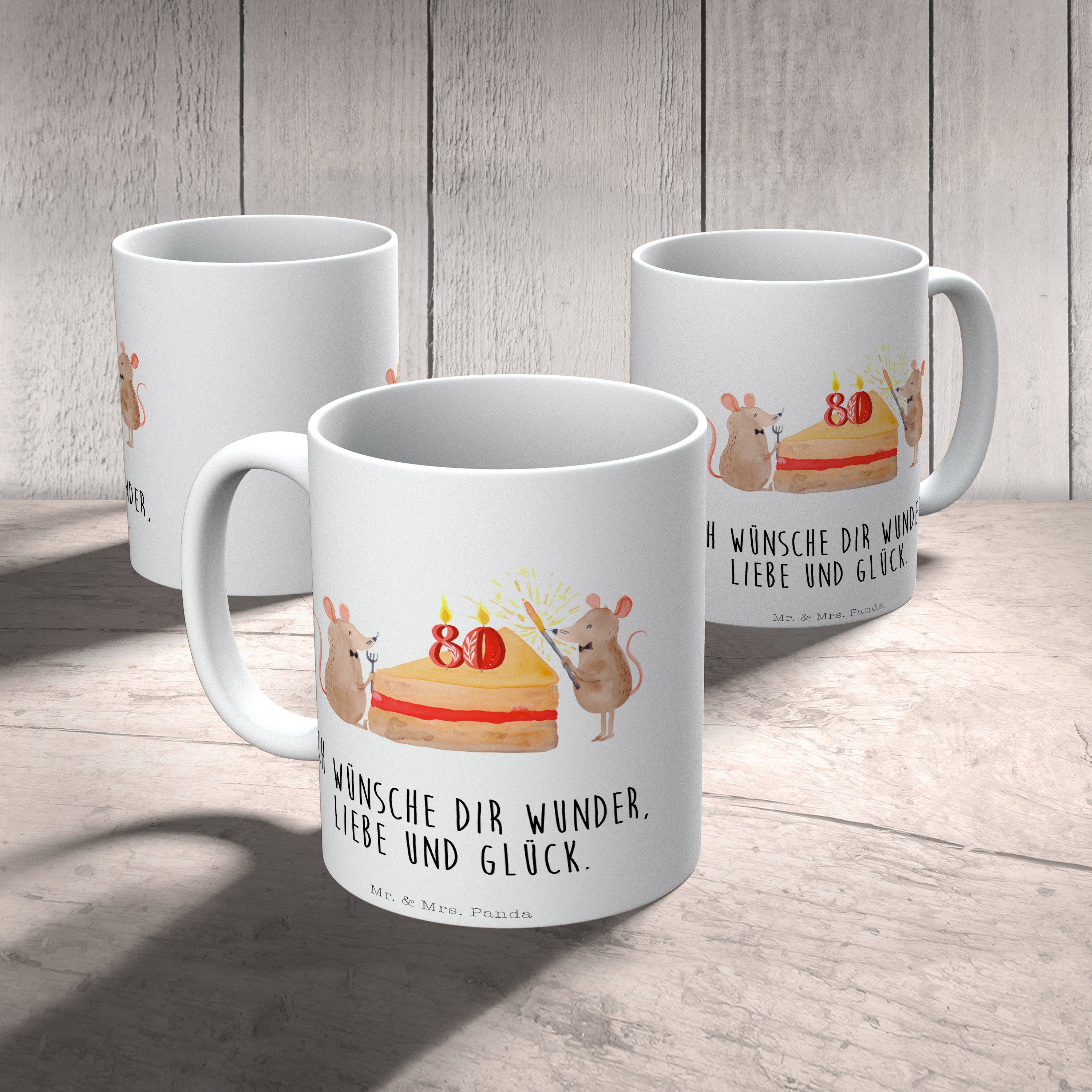 Mr. Geburtstag Tasse Keramik Mrs. - Teetasse, 80. Geschenk, Kaffeetasse, & Panda Kuchen Weiß - Mäuse