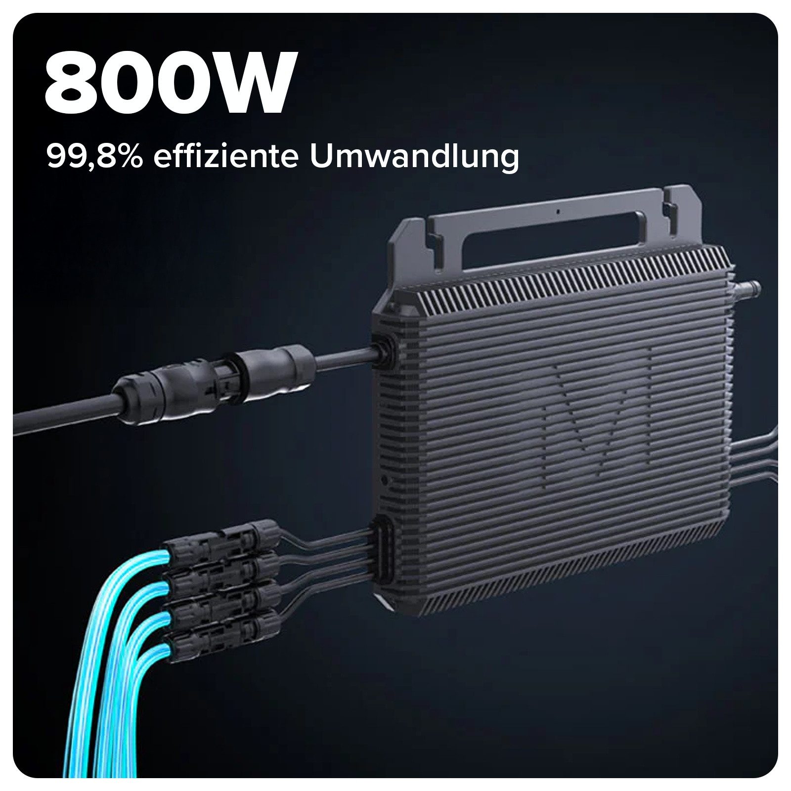 SUNNIVA Wechselrichter MARSTEK MST-MI0800 800 W für Balkonkraftwerk, (2× MPPT, IP67 wetterfest, WLAN & App, Plug-&-Play Balkon-Photovoltaik, inkl. 5 m Anschlusskabel + 4× 1 m Verlängerungskabel)