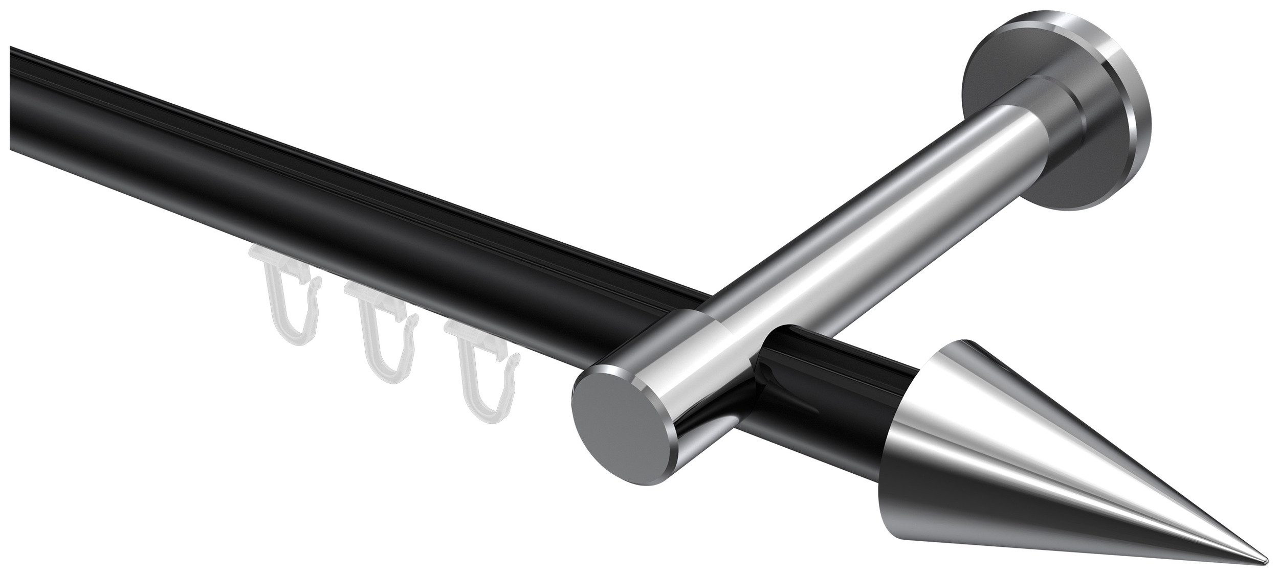 INTERDECO Innenlaufschiene Prestige Savio, Ø 20 mm, 1-läufig, Fixmaß, kürzbar, Wandmontage, Aluminium, Schwarz / Chrom / Bicolor