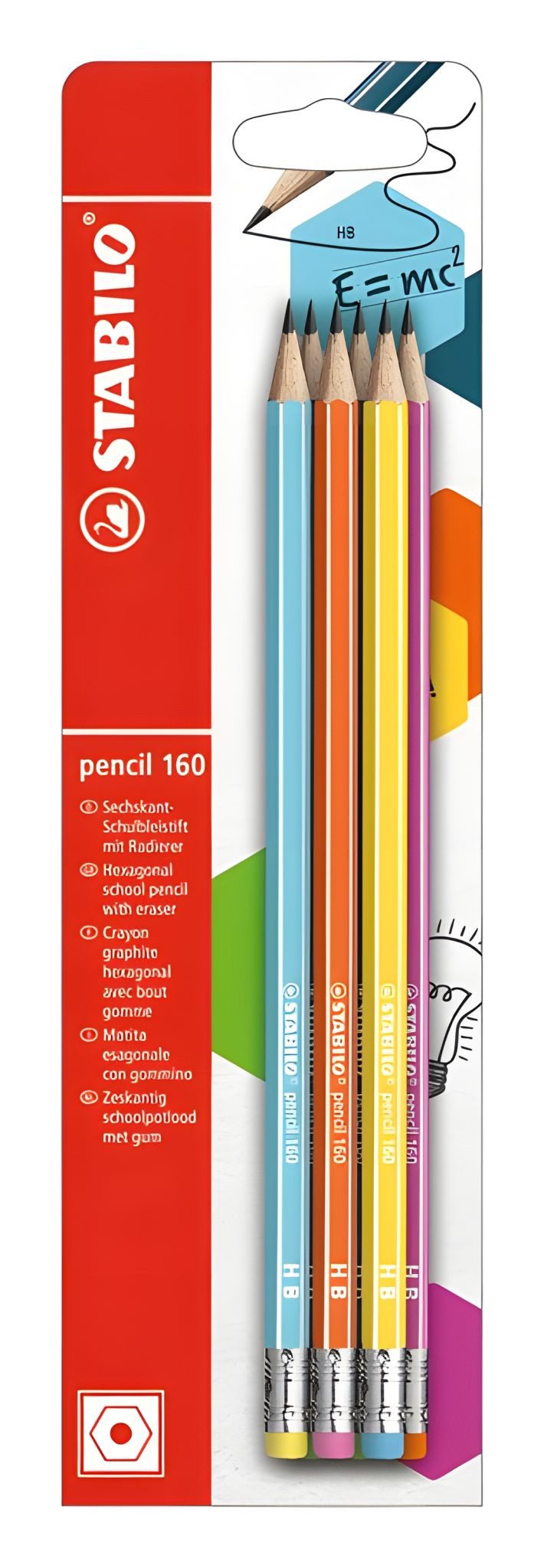 STABILO Bleistift STABILO pencil 160 mit Radierer HB sortiert 6er Blister