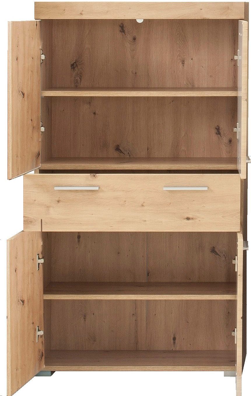 welltime Midischrank Avena Standschrank mit 4 Türen, 1 Schublade - (B/T/H) 73/31/130 cm