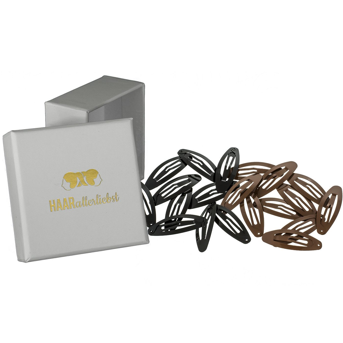 HAARallerliebst Haarspange Ovale Заколки, Spar-Set, 20-tlg., Farbe schwarz braun, 5cm Lang