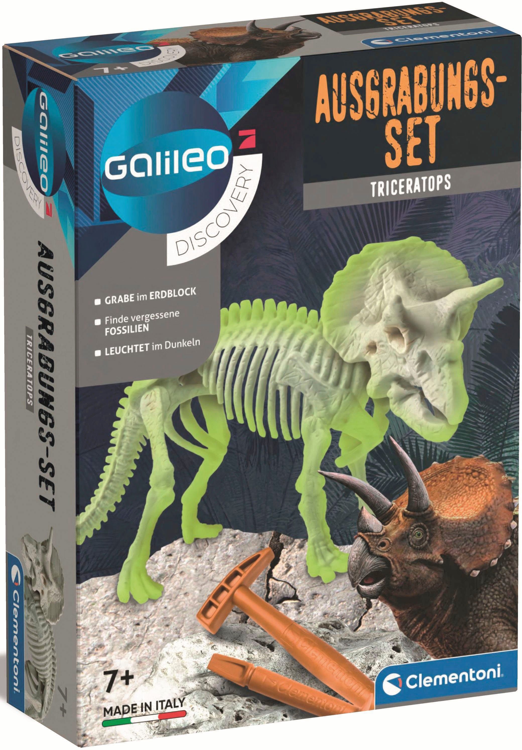 Clementoni® Experimentierkasten Galileo, Ausgrabungs-Set Triceratops, Made in Europe