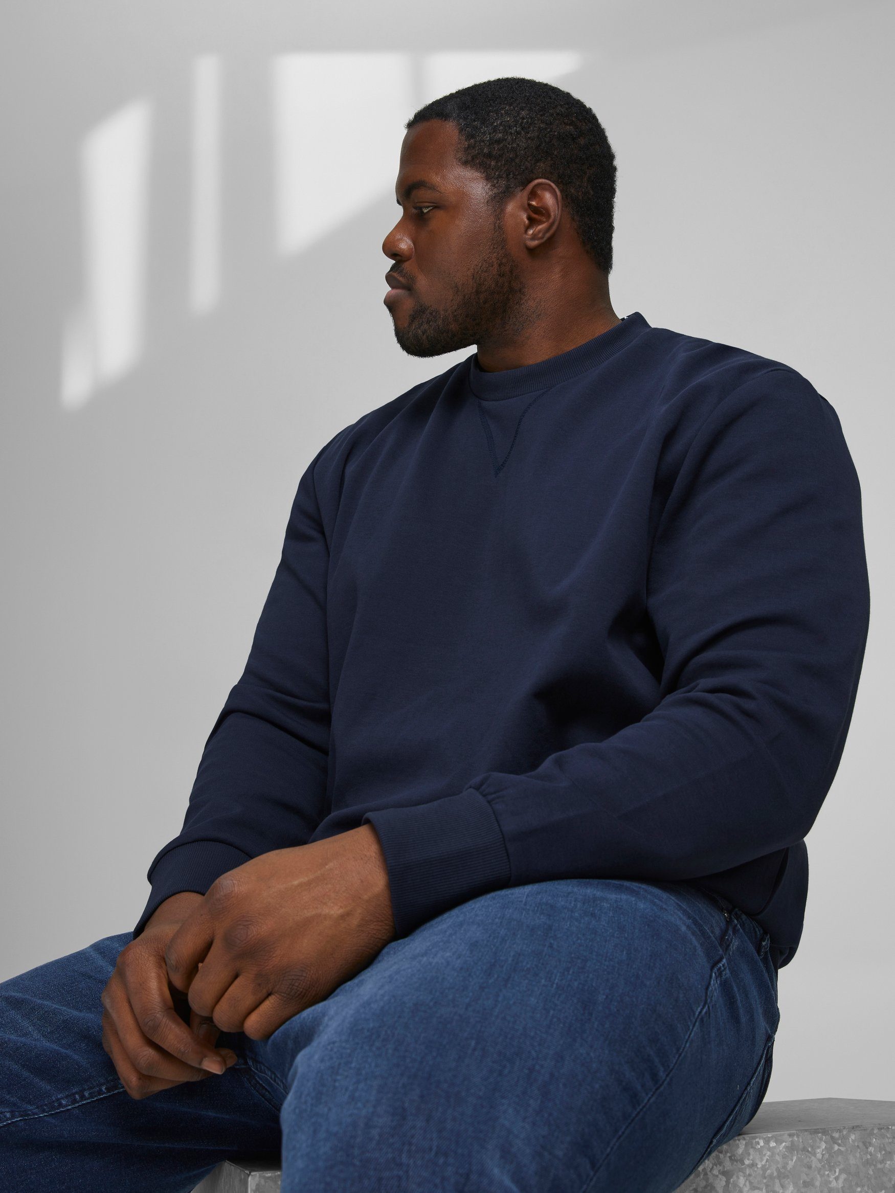 & Sweatshirt Übergröße Sweater 4832 Navy Sweatshirt JJEBASIC Jones Basic Plus in Pullover Jack Size