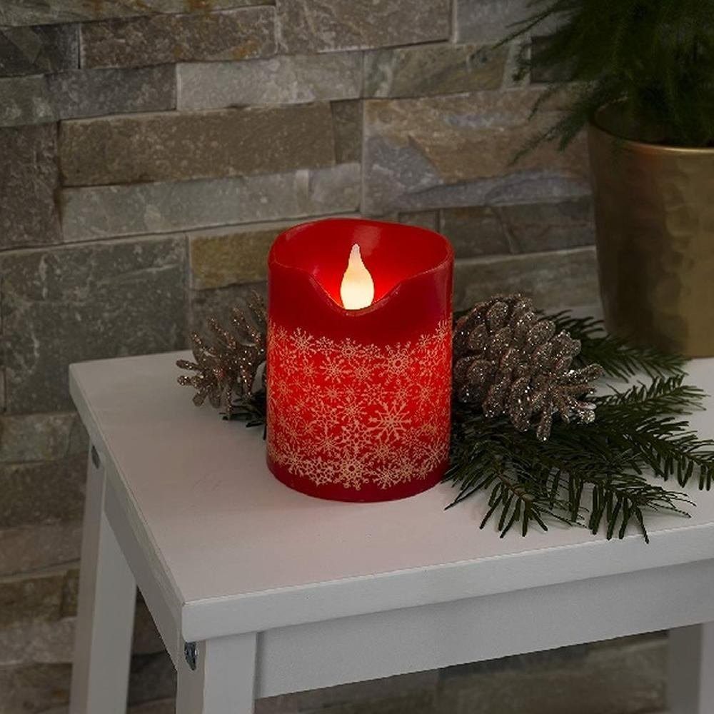 KONSTSMIDE LED-Kerze 1957-555 LED Echtwachskerze rot mit Schneeflocken günstig online kaufen