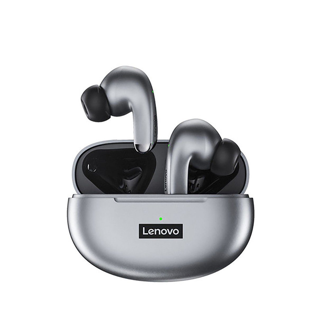 Lenovo LP5 mit Touch-Steuerung Bluetooth-Kopfhörer Bluetooth Stereo mAh mit kabellos, Siri, Ohrhörer 5.0, 250 - Grau) Google Wireless, (True Kopfhörer-Ladehülle Assistant