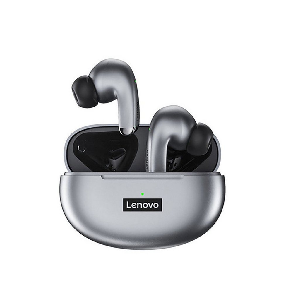 Lenovo LP5 mit Touch-Steuerung Bluetooth-Kopfhörer (True Wireless, Siri, Google  Assistant, Bluetooth 5.0, kabellos, Stereo Ohrhörer mit 250 mAh Kopfhörer-Ladehülle  - Grau)