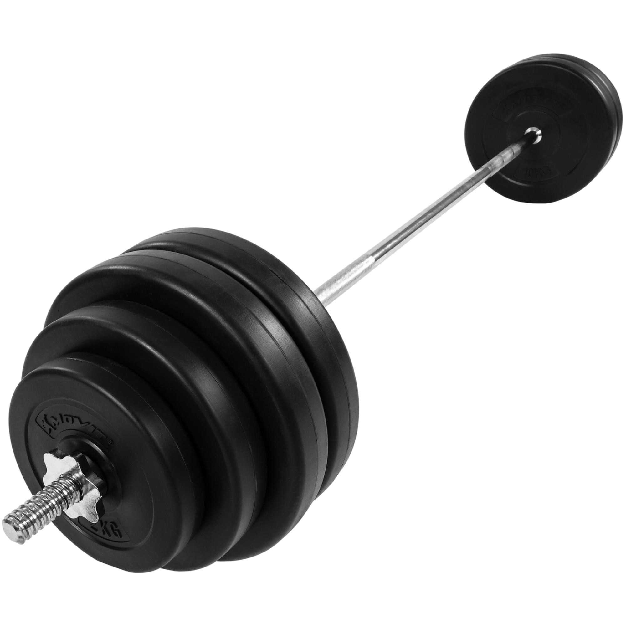 MOVIT Langhantel Movit® Langhantel 30 kg Set oder 60,5 kg Set, (Set, mit Langhantelstange), Stange verchromt, gerändelt mit Sternverschlüssen