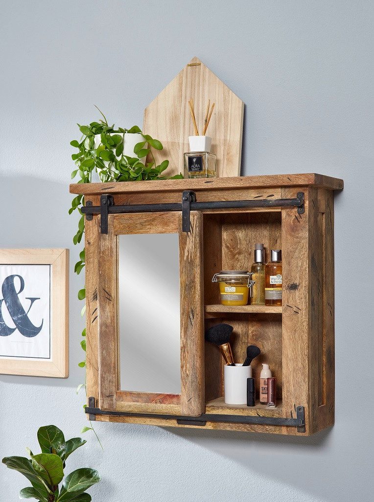 Main Möbel Badezimmerspiegelschrank Spiegelschrank 68x64cm 'Railroad' Mango & Eisen