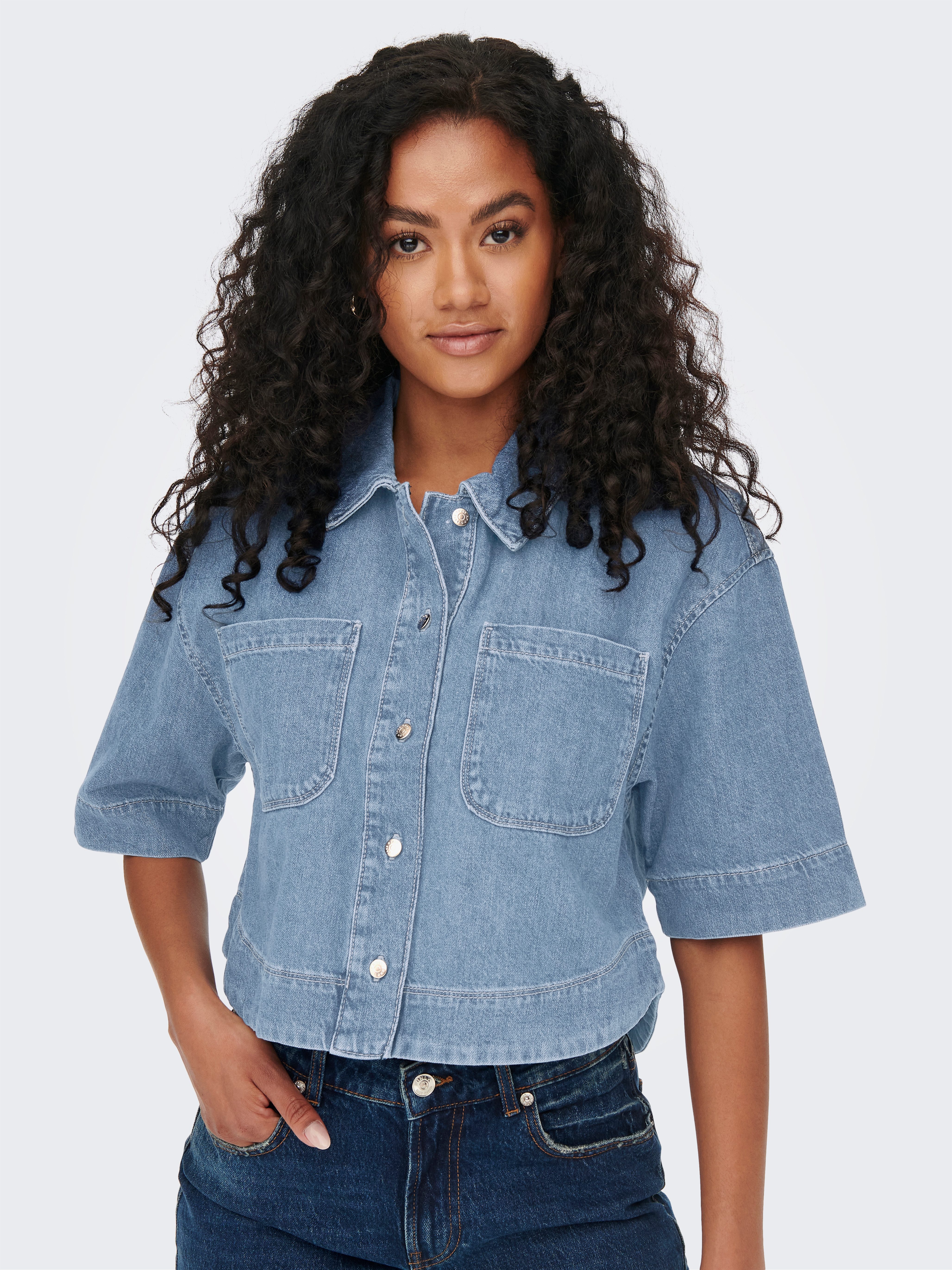 ONLY Jeansbluse ONLCLEO LIFE SS CROP DNM SHIRT PIM NOOS Baumwolle