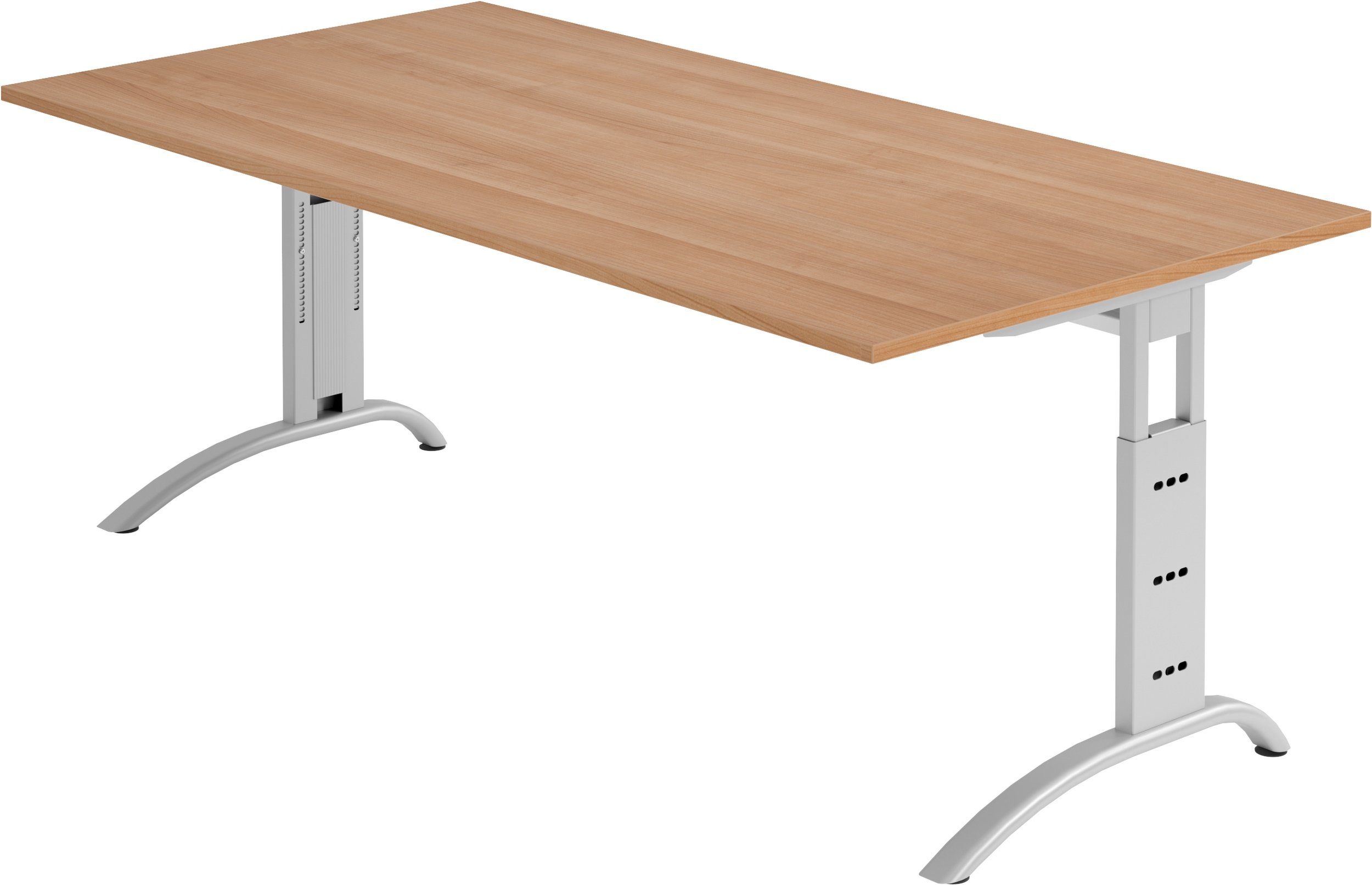 bümö Schreibtisch Serie-F - Arbeitshöhe: höhenverstellbar, Rechteck: 200 x 100 cm - Dekor: Nussbaum - Gestell: Silber