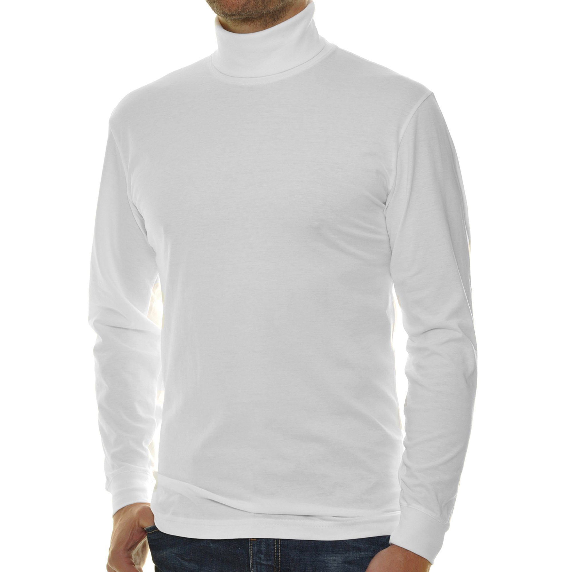 Sweatshirt Weiß Rollkragenpullover Herren - RAGMAN Basic Langarm