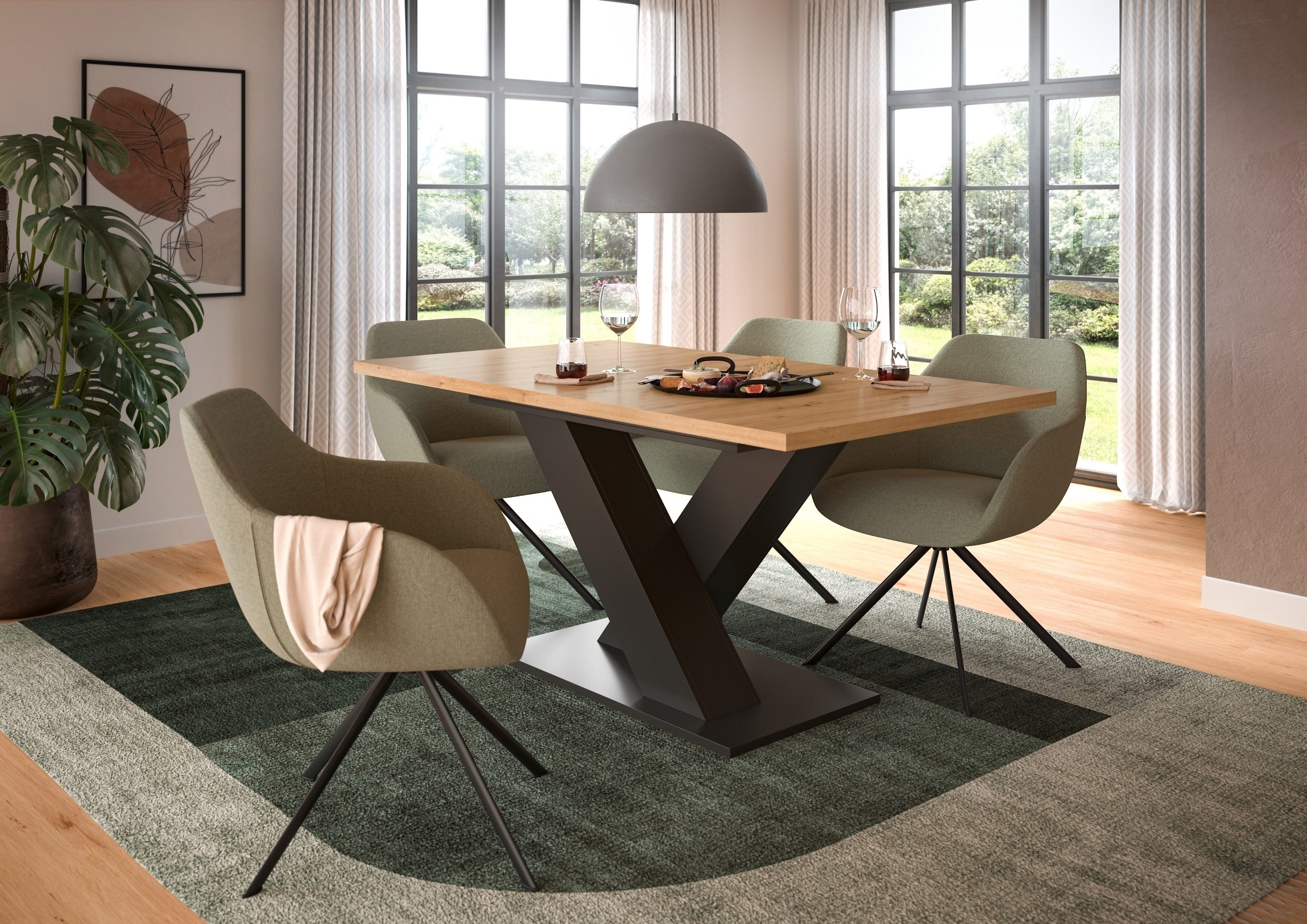 xonox.home Esstisch ausziehbar bis 190cm, Grau / Artisan Eiche - 150/190x76x90cm (BxHxT)