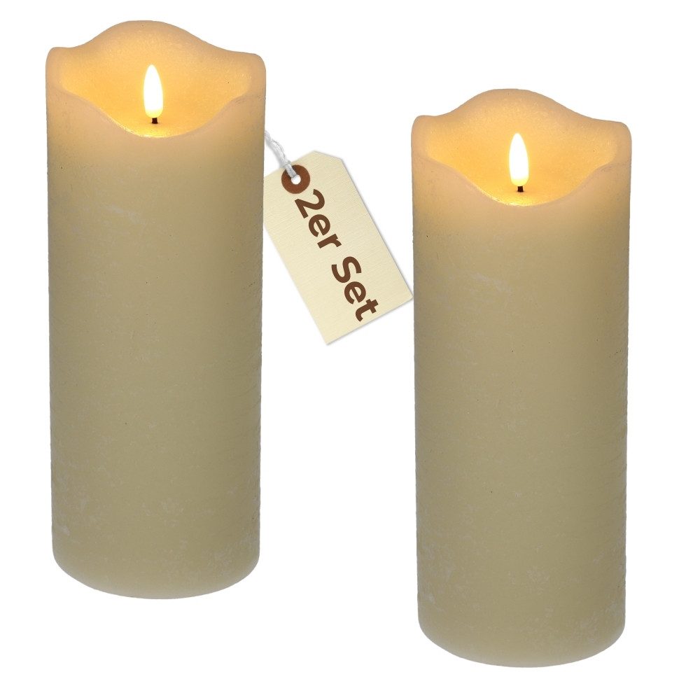 GarPet LED-Kerze 2er Set Echtwachskerzen beweglicher Flamme Timer Led Kerze Weiß
