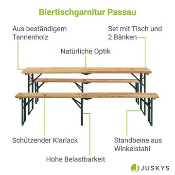 Juskys Bierzeltgarnitur Passau, (3-tlg), klappbar, lackierte Oberfläche, natürliche Optik