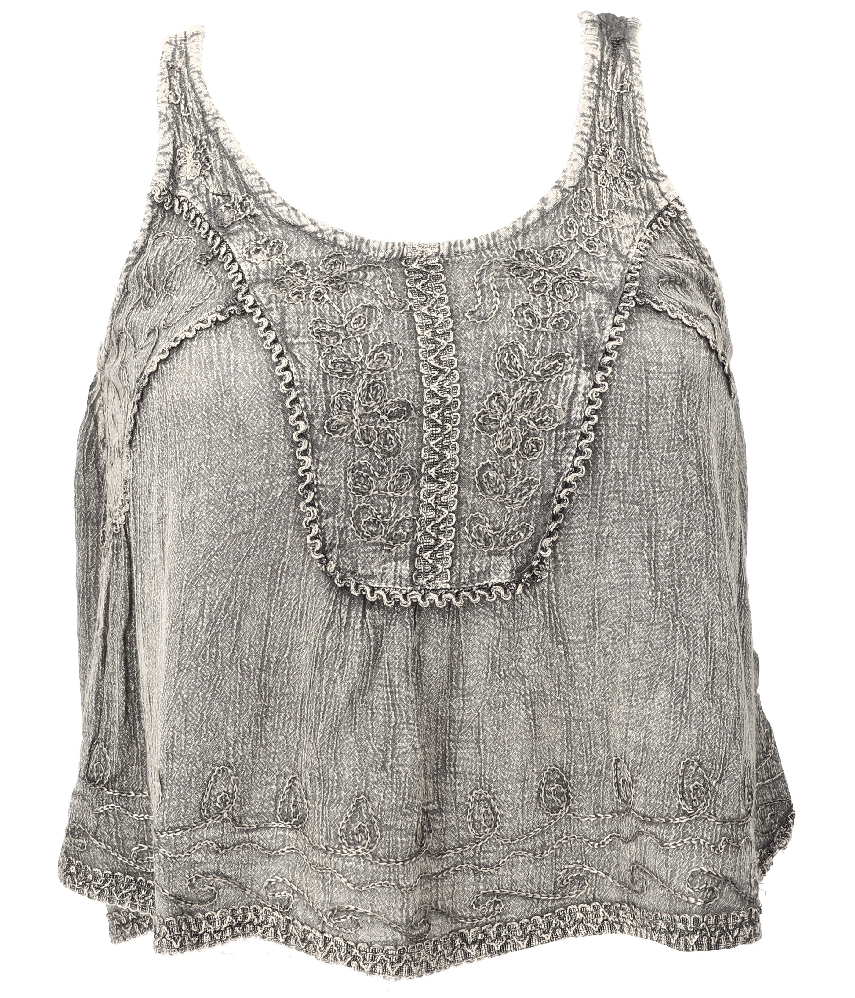 Guru-Shop T-Shirt Besticktes Top Boho chic, kurzes lockeres.. Festival, Ethno Style, alternative Bekleidung